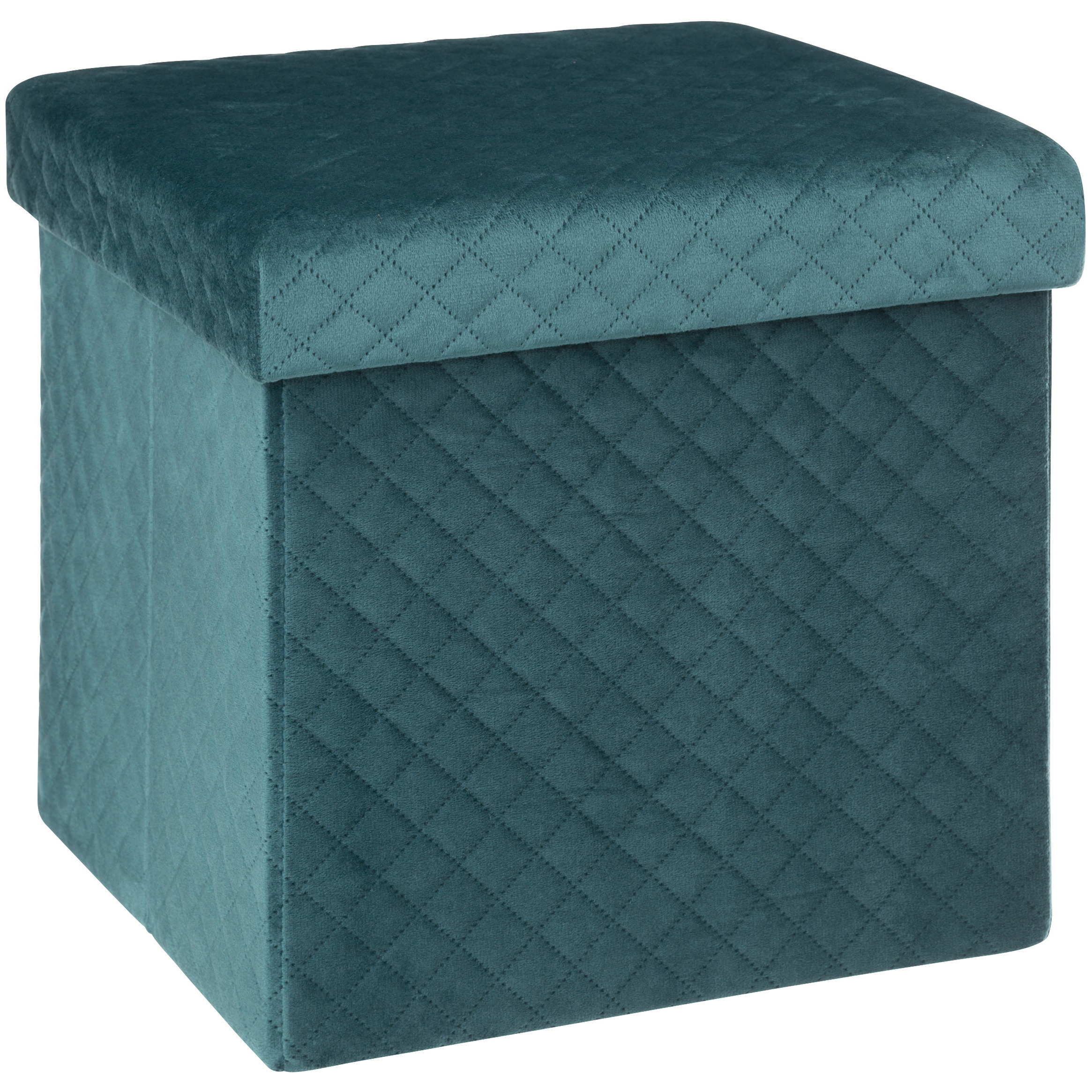 Poef-hocker opbergbox fluweel blauw kunststof-mdf 31 x 31 x 31 cm opvouwbaar