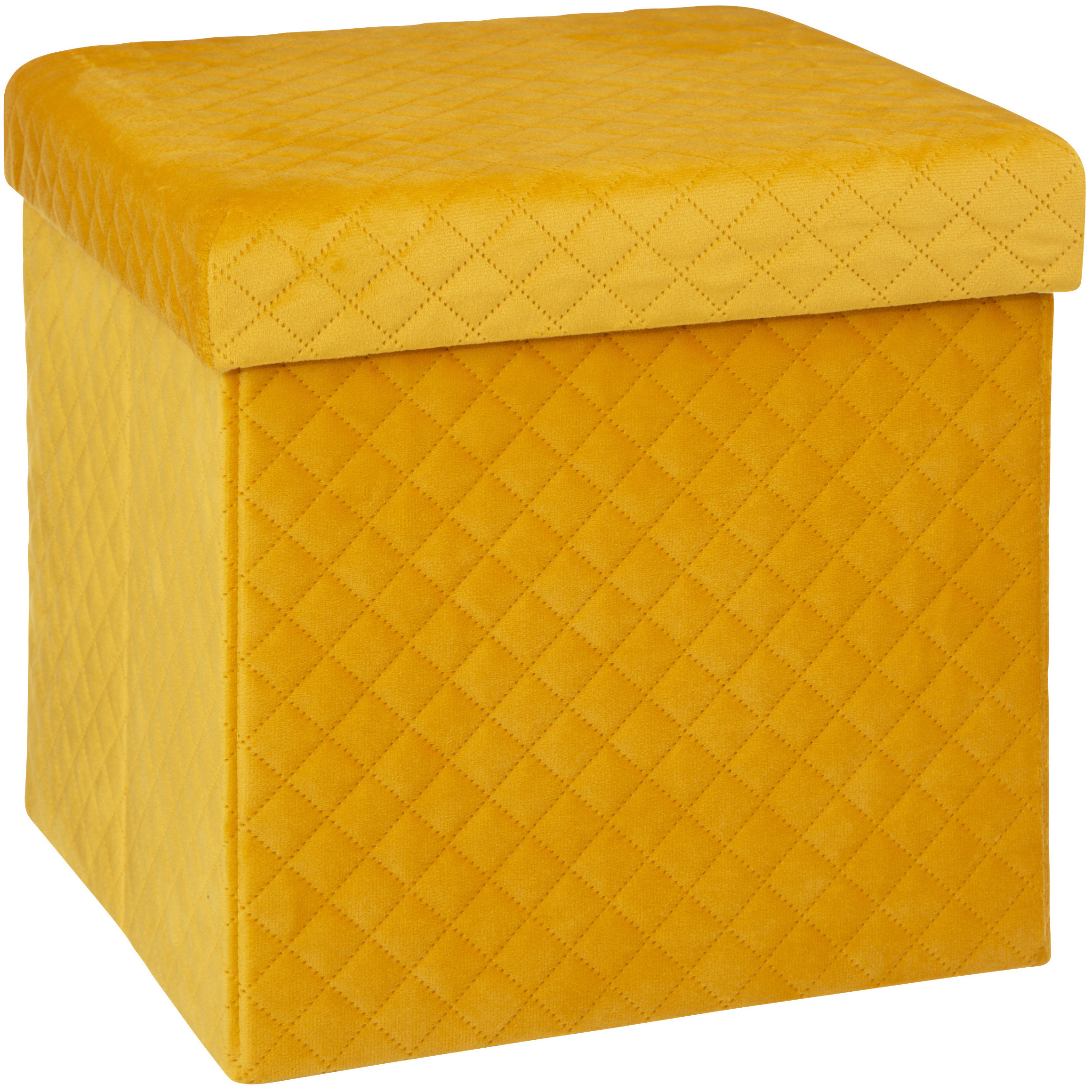 Poef-hocker opbergbox fluweel geel kunststof-mdf 31 x 31 x 31 cm opvouwbaar