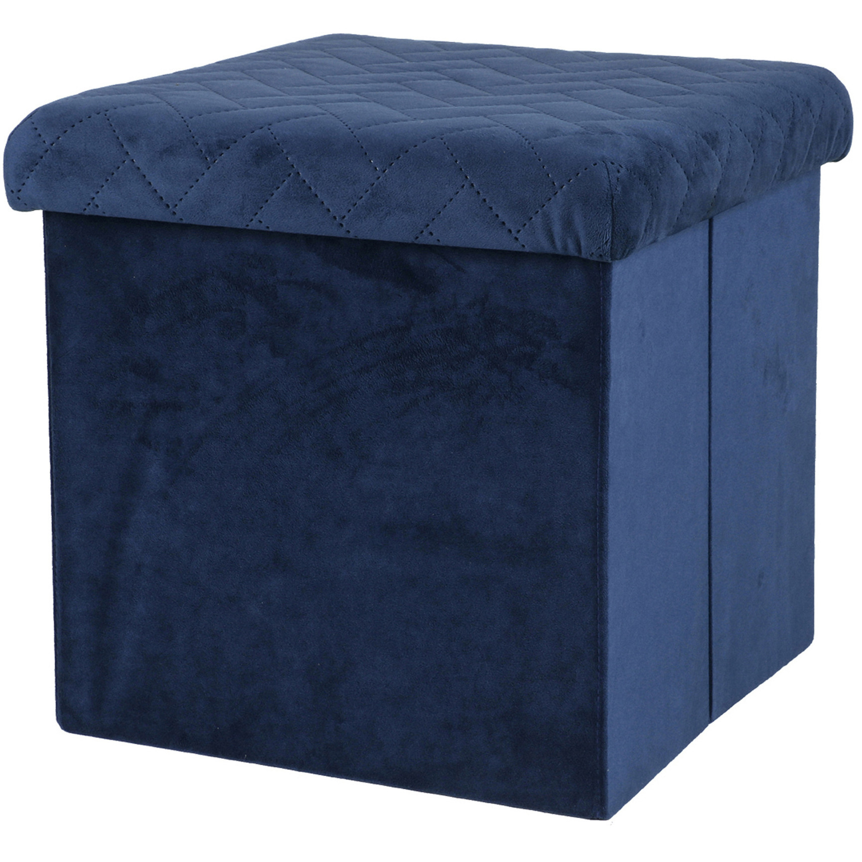 Poef-hocker opbergbox zit krukje velvet donkerblauw polyester-mdf 38 x 38 cm opvouwbaar