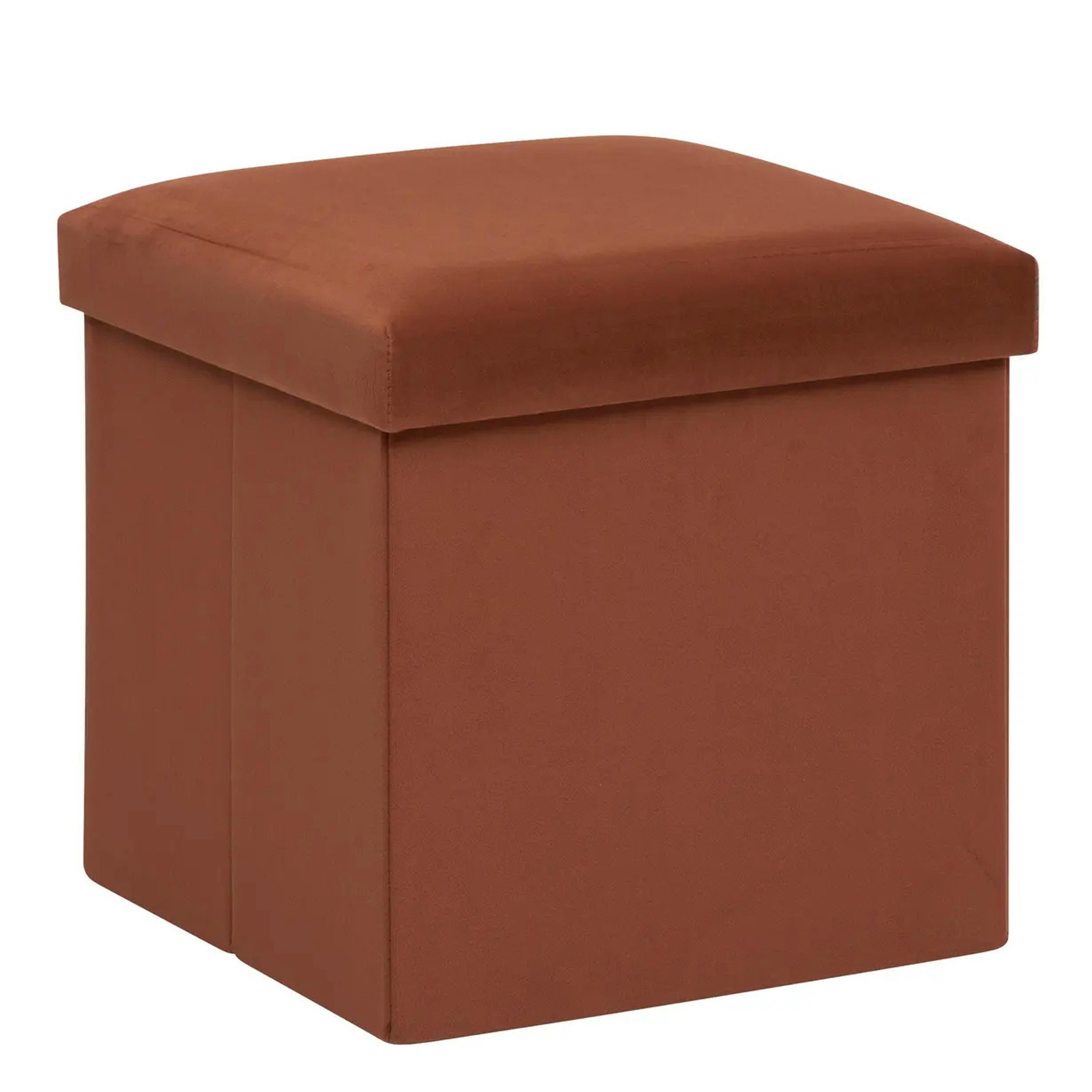 Poef-krukje-hocker Amber Opvouwbare zit opslag box fluweel roest bruin D38 x H38 cm