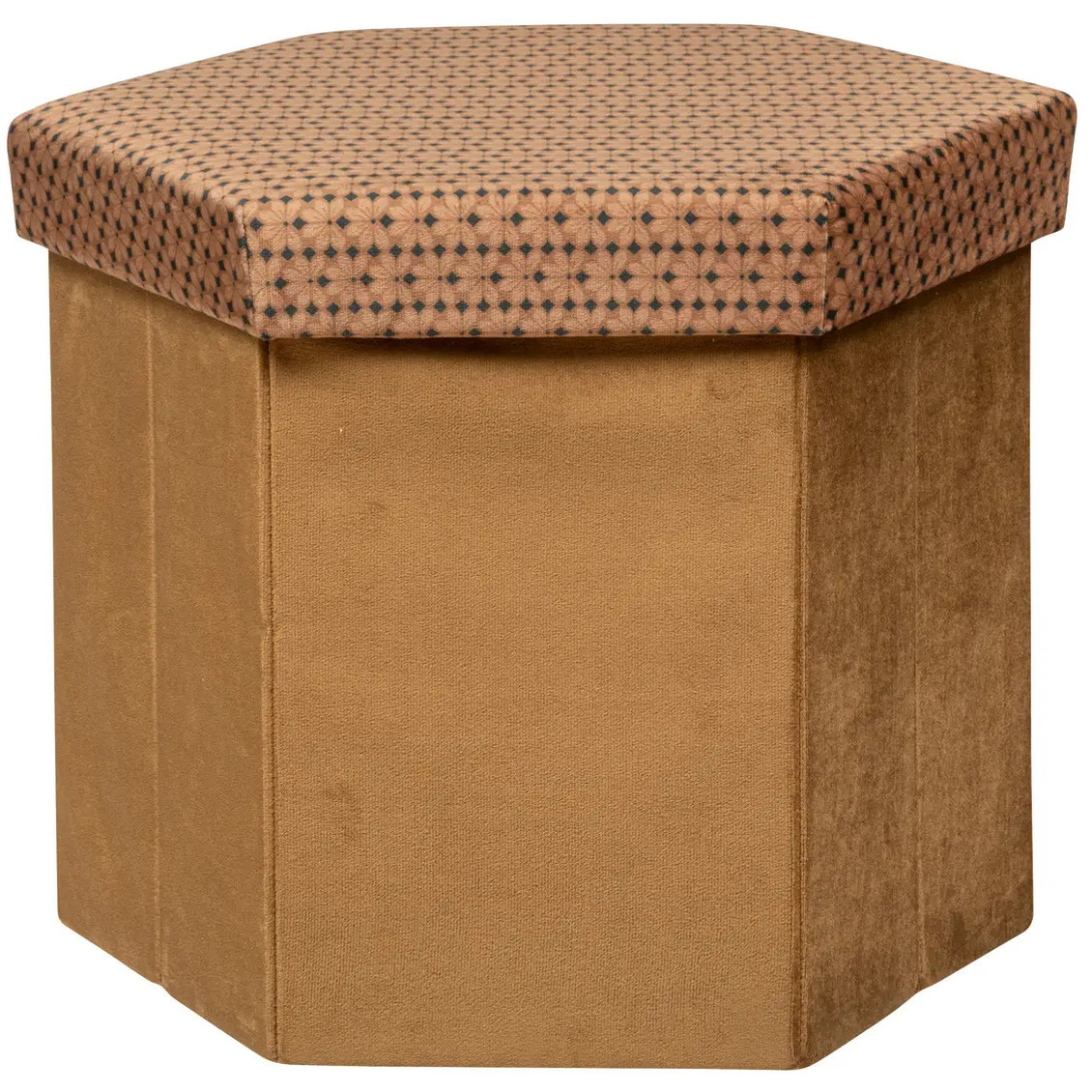 Poef-krukje Jiling zeshoek Opvouwbaar-opslag box Camel bruin D40 x H38 cm MDF-polyester