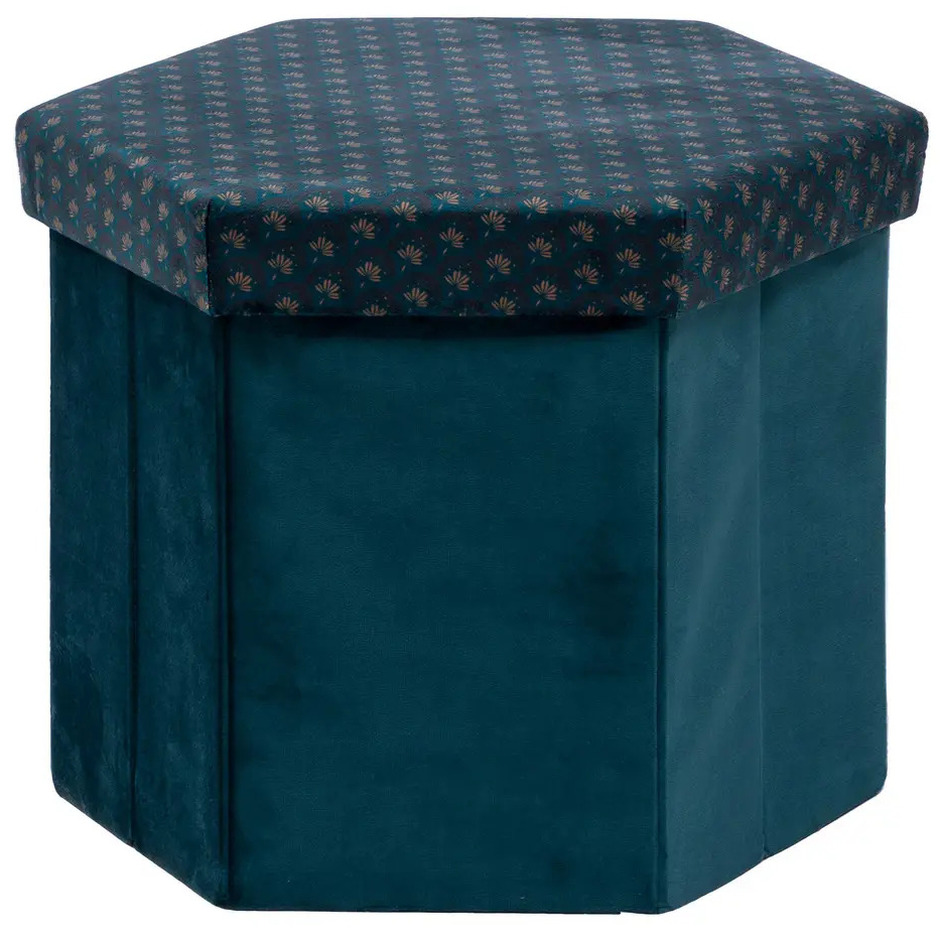 Poef-krukje Jiling zeshoek Opvouwbaar-opslag box Saffier blauw D40 x H38 cm MDF-polyester