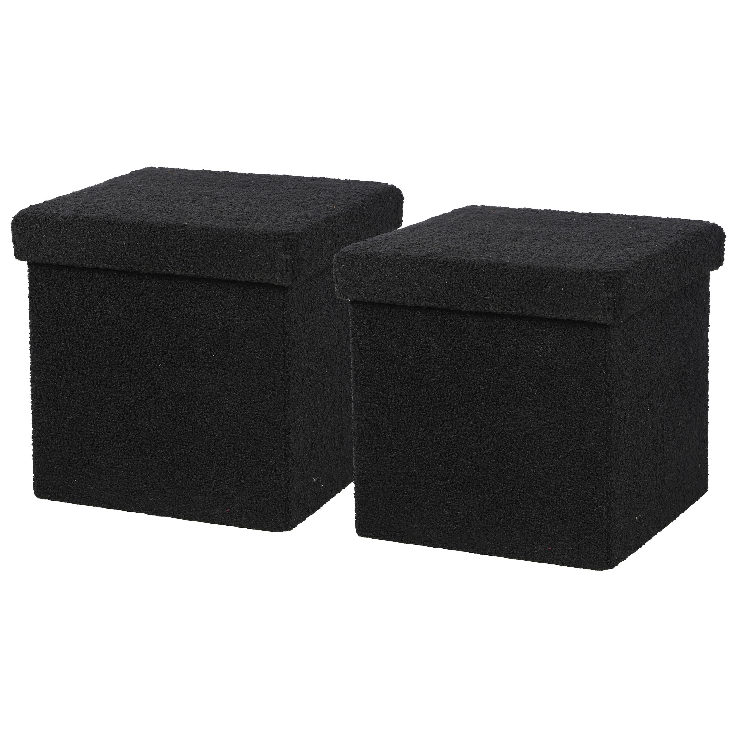 Poef Square BOX 2x hocker opbergbox zwart polyester-mdf 38 x 38 cm opvouwbaar