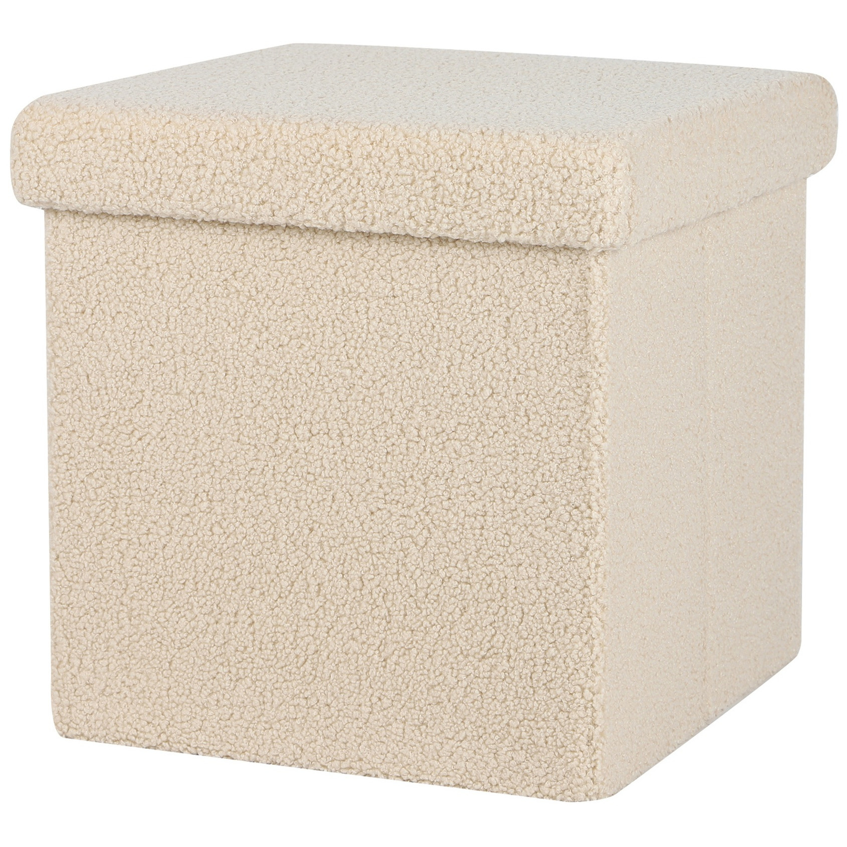 Poef Teddy BOX hocker opbergbox beige polyester-mdf 38 x 38 cm opvouwbaar