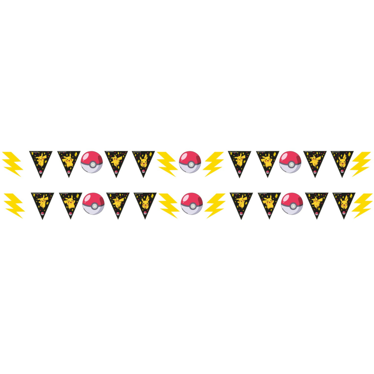 Pokemon slinger/vlaggenlijn - 2x - zwart/geel - papier - 3,3m x 18 cm -