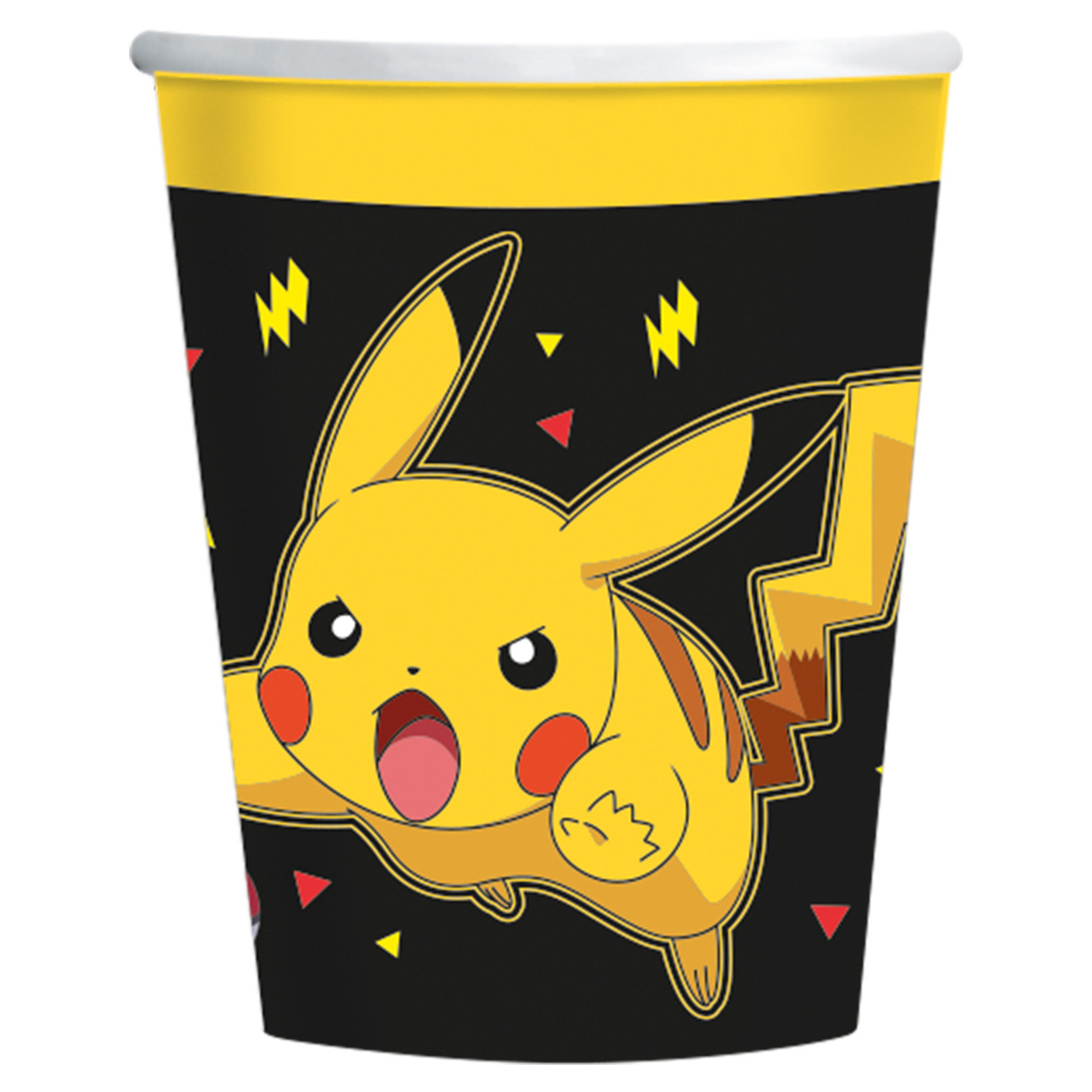 Pokemon themafeest drinkbekers - 8x - zwart/geel - karton - 237 ml -