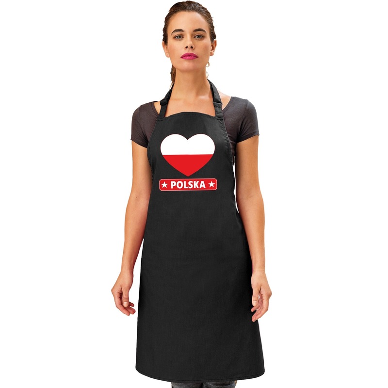 Polen hart vlag barbecueschort/ keukenschort zwart