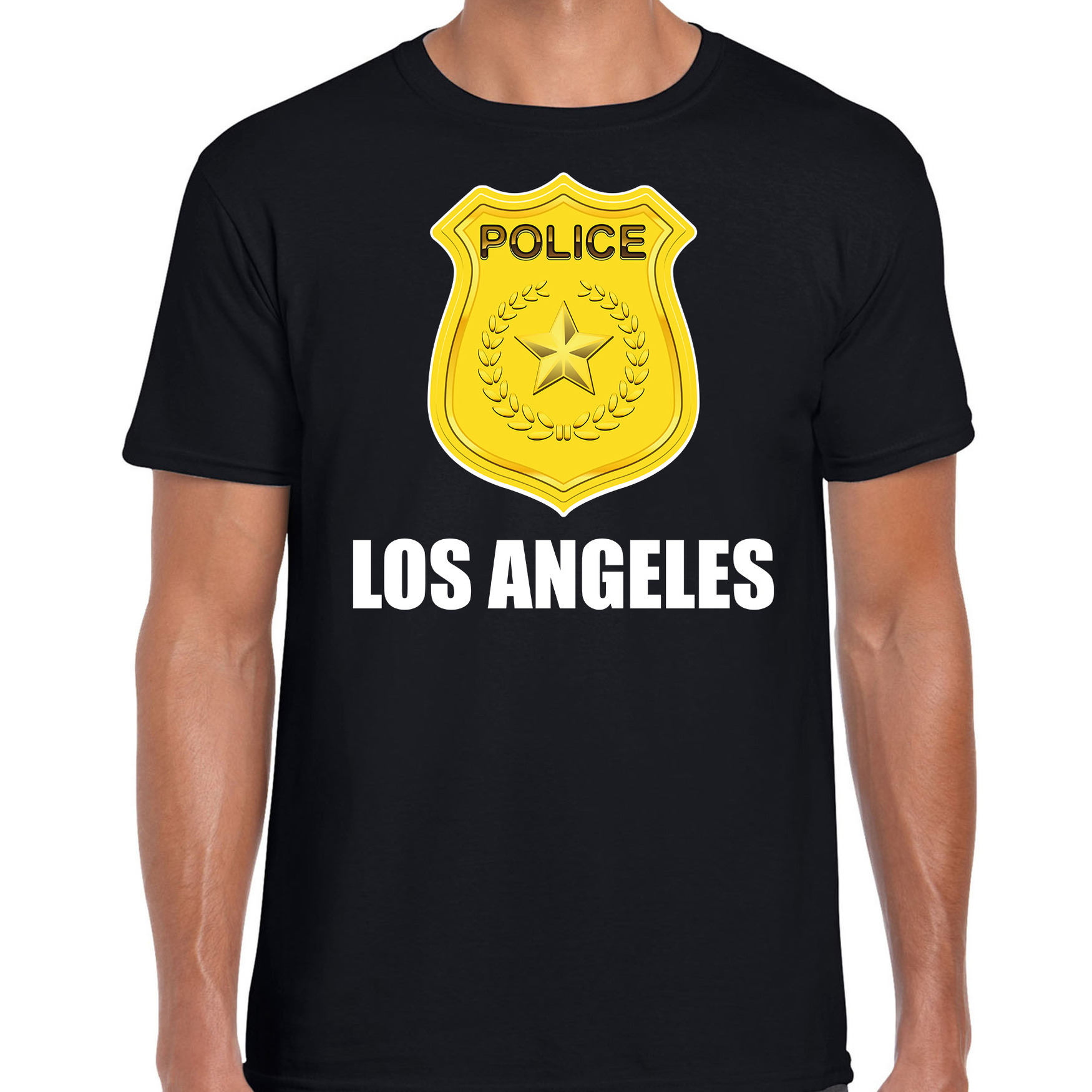 Police-politie embleem Los Angeles verkleed t-shirt zwart voor heren