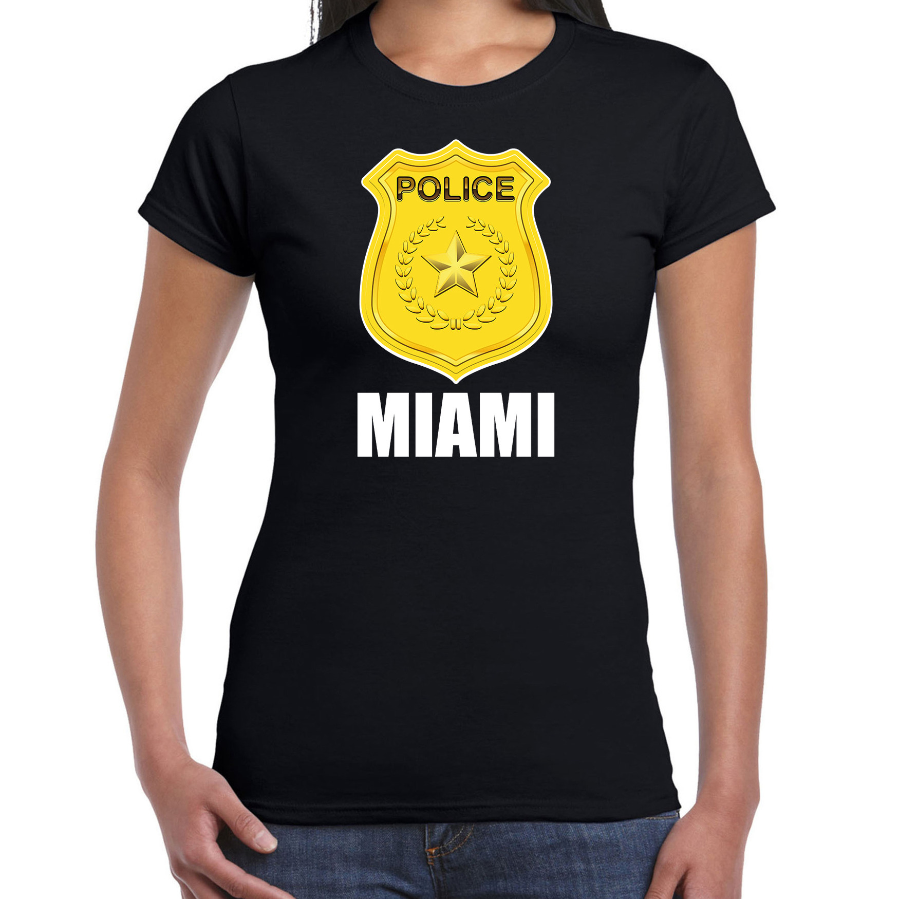 Police-politie embleem Miami verkleed t-shirt zwart voor dames