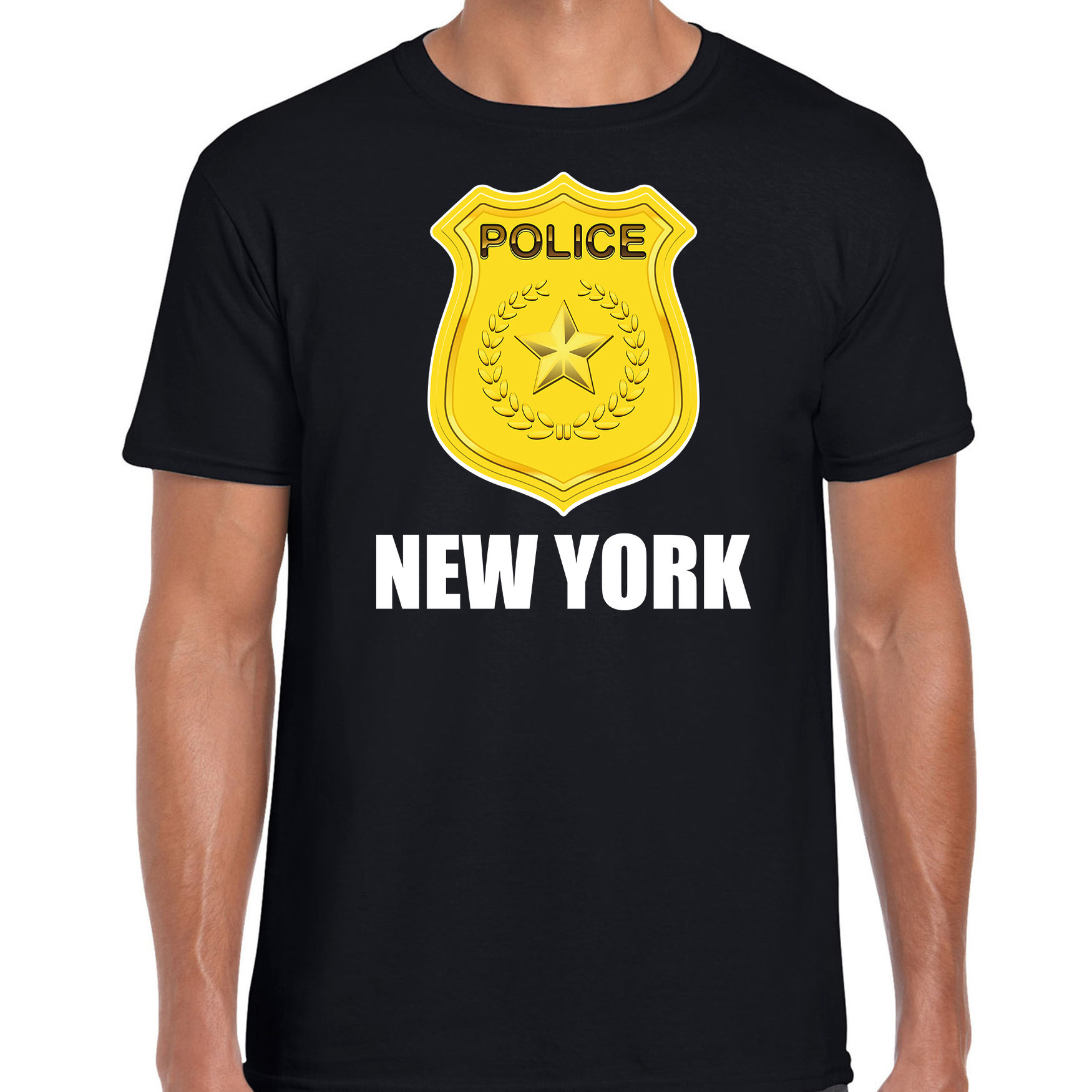 Police-politie embleem New York verkleed t-shirt zwart voor heren