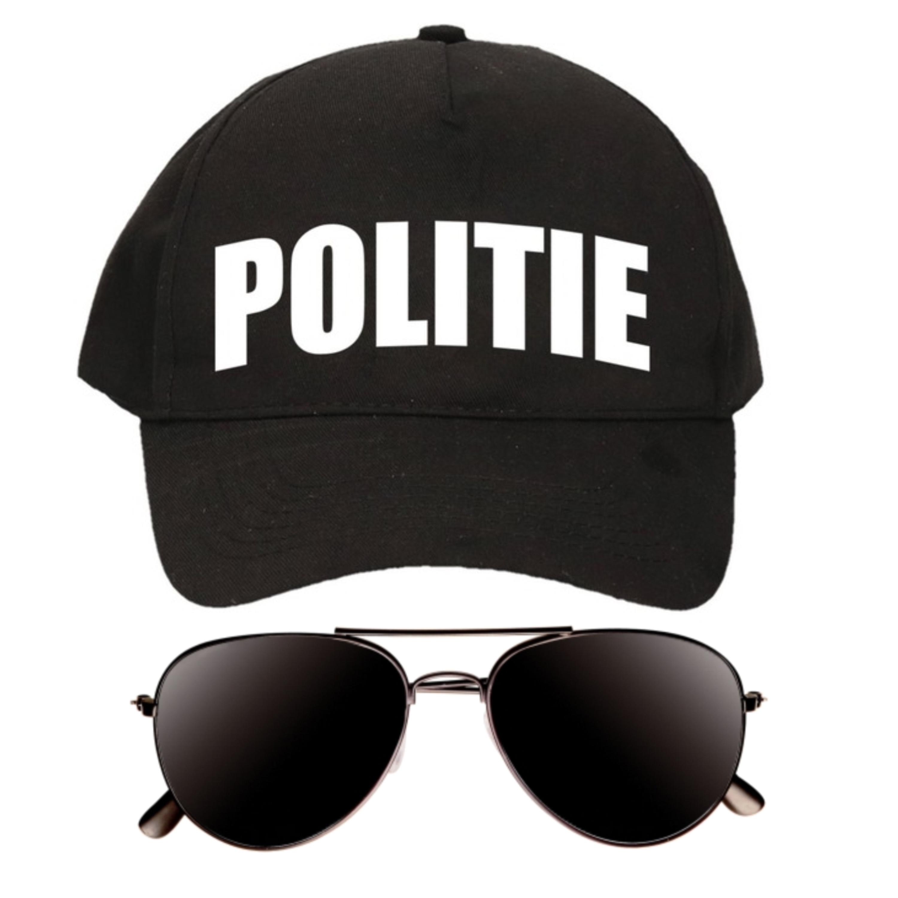 Politie agent verkleed setje pet-cap en donkere zonnebril