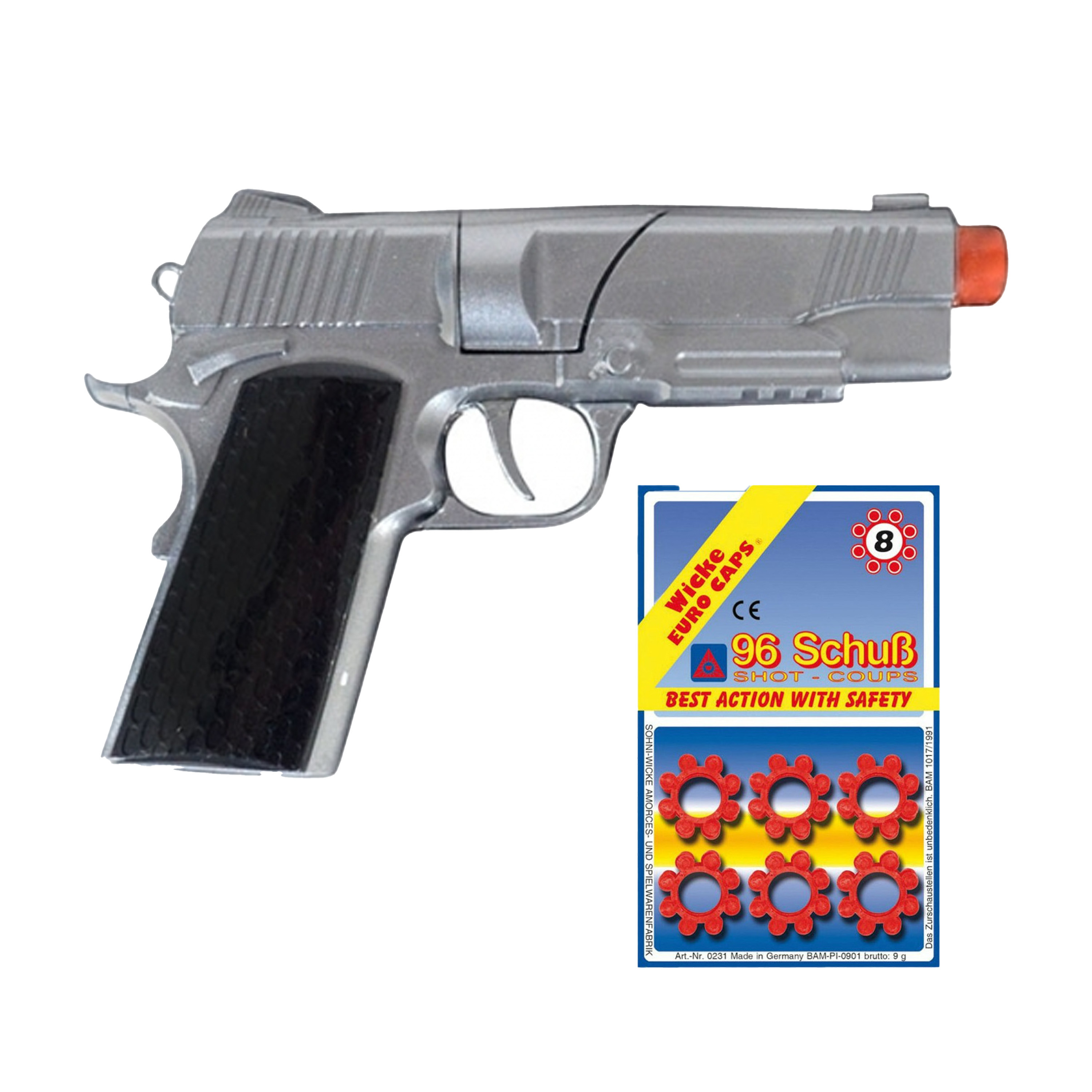 Politie speelgoed revolver-pistool metaal 8 schots plaffertjes 96 shots in de set