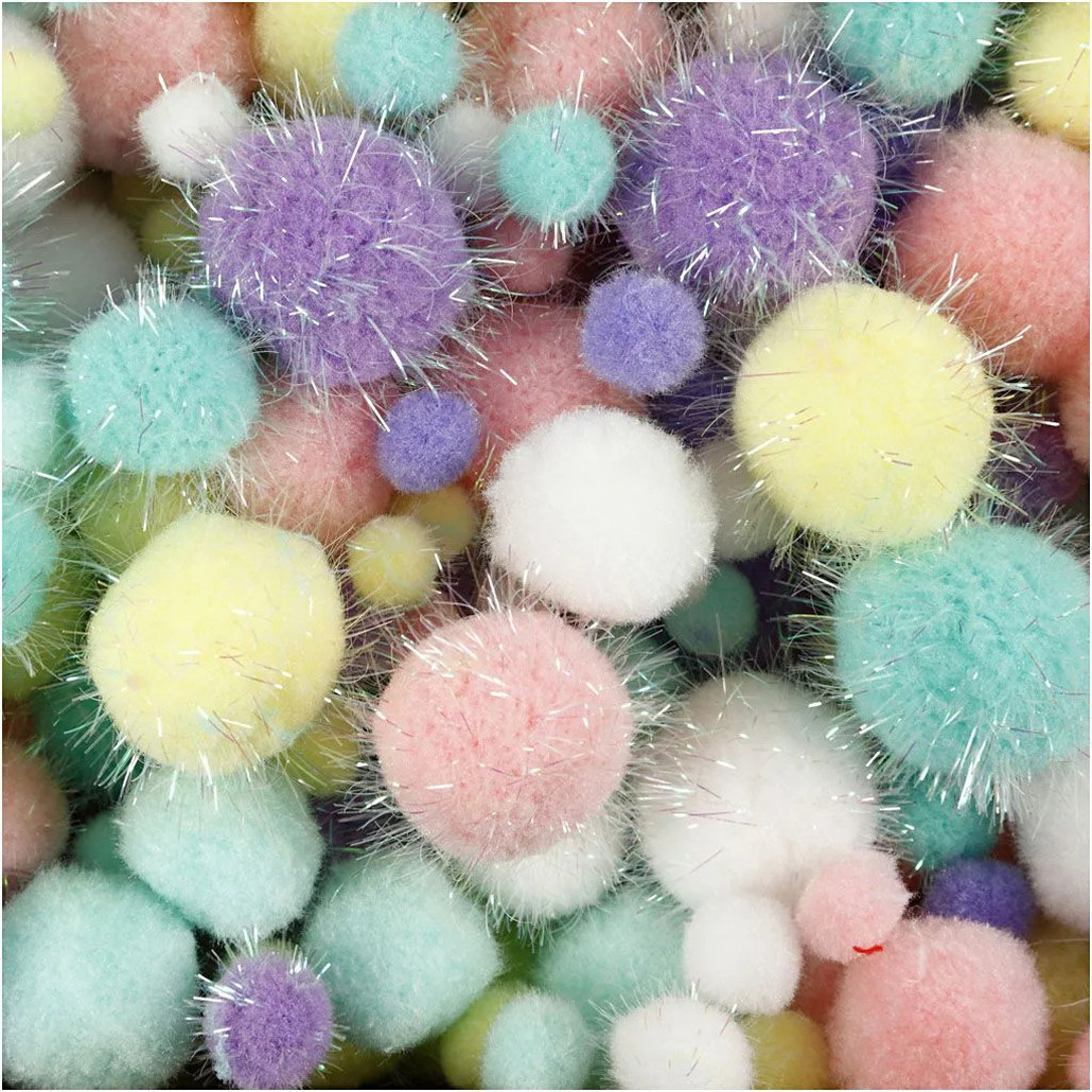 Pompons knutsel set 400 grams pastel kleuren 15-40 mm hobby-knutsel materialen