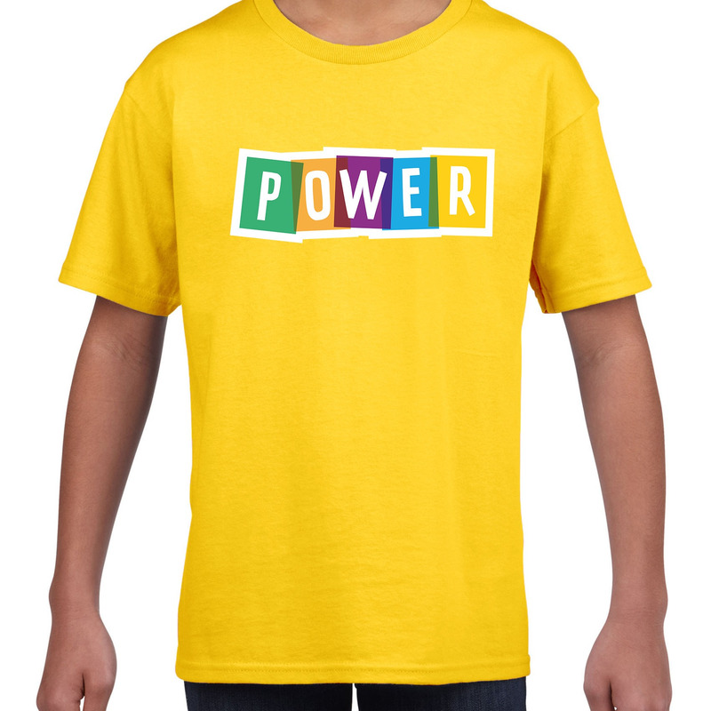 Power fun tekst t-shirt geel kids