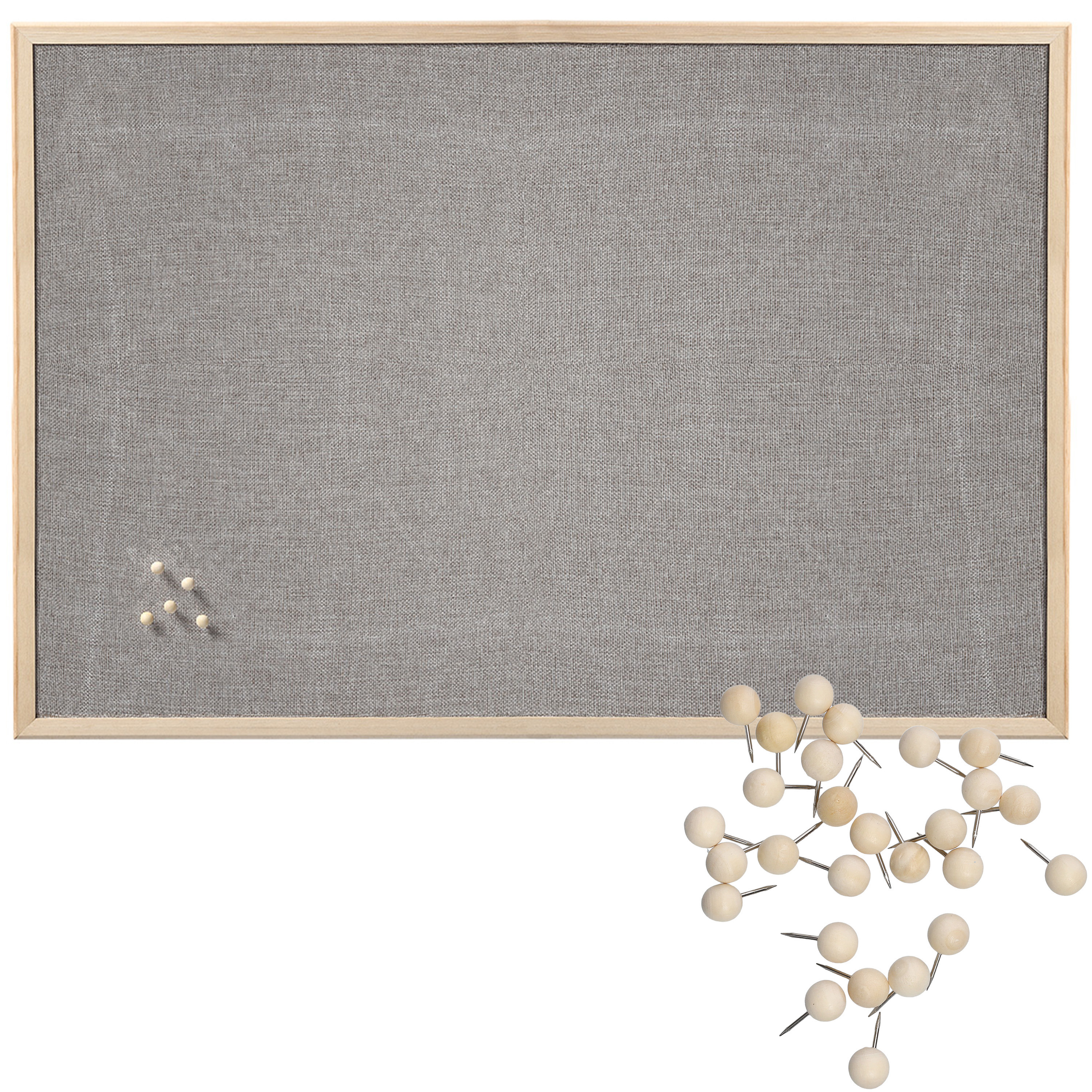 Prikbord incl. 30x punaises textiel 60 x 80 cm lichtgrijs hout