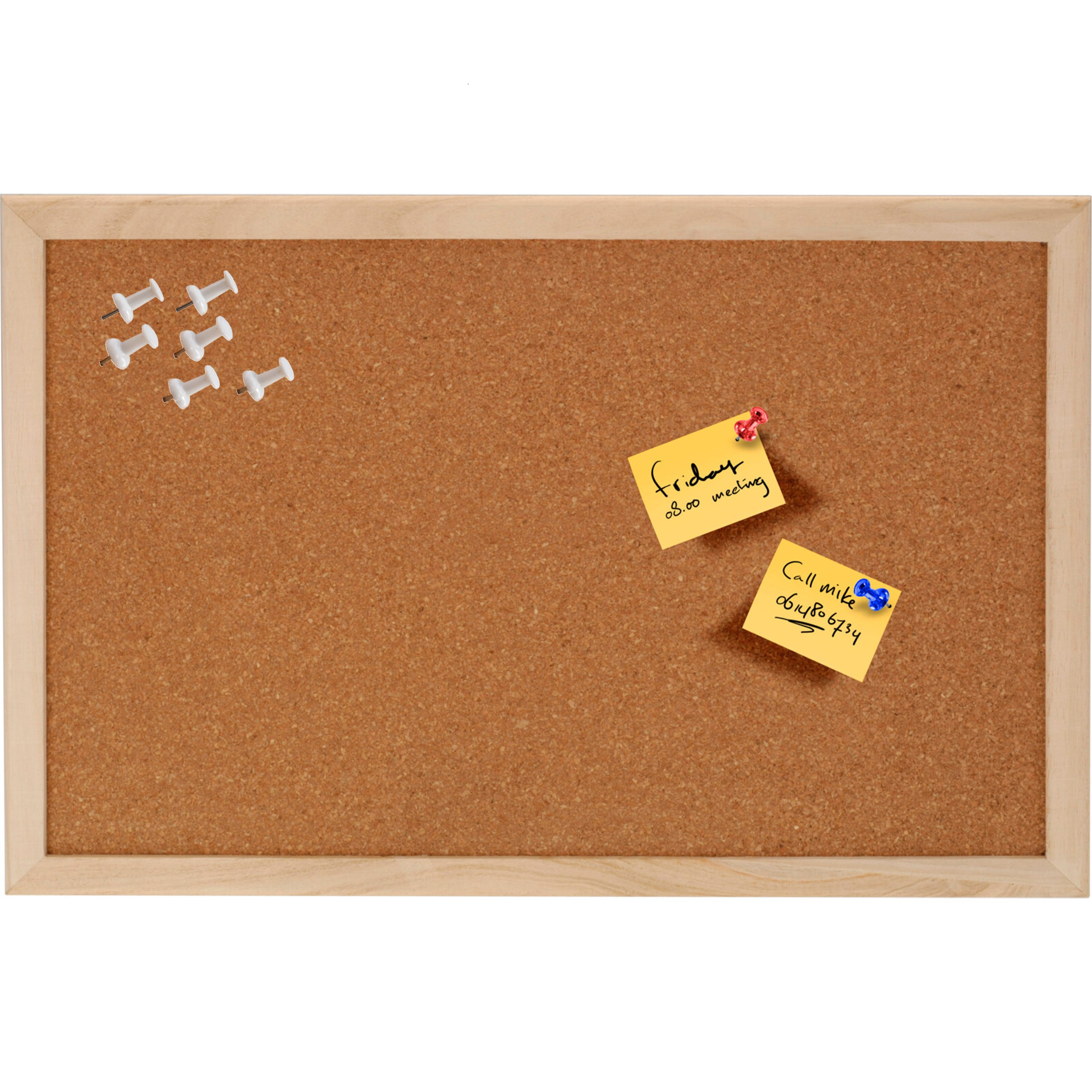 Prikbord van kurk 45 x 30 cm inclusief 25x witte punt punaises memobord