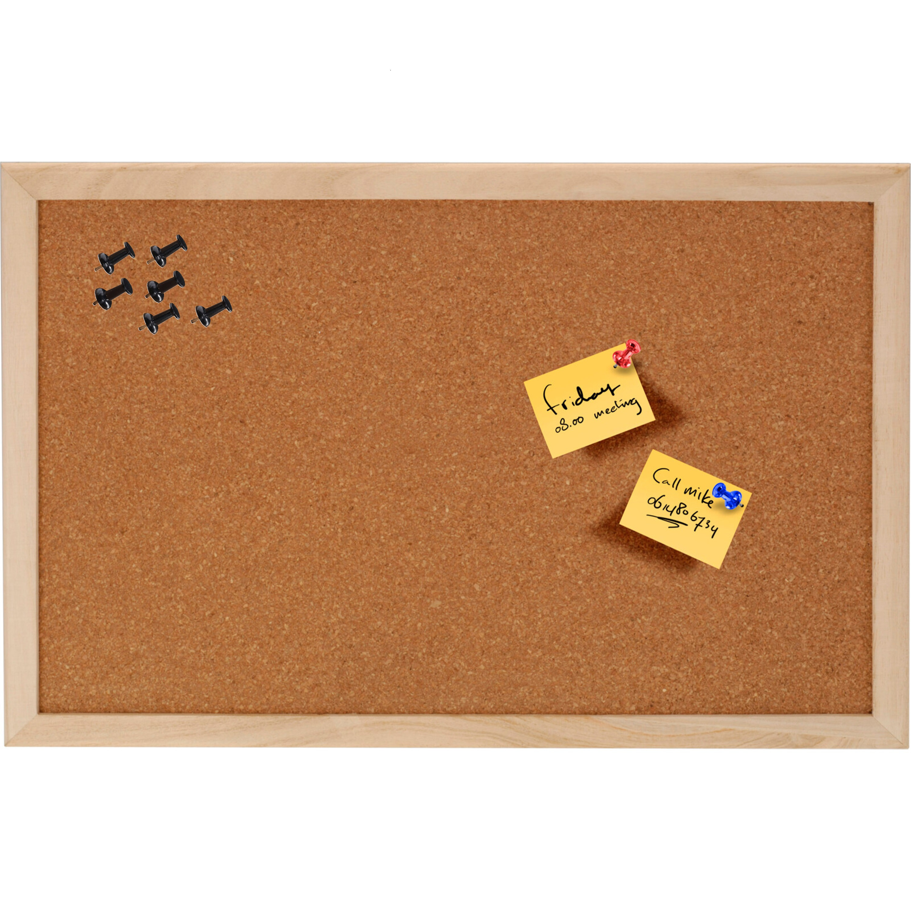 Prikbord van kurk 45 x 30 cm inclusief 25x zwarte punt punaises memobord