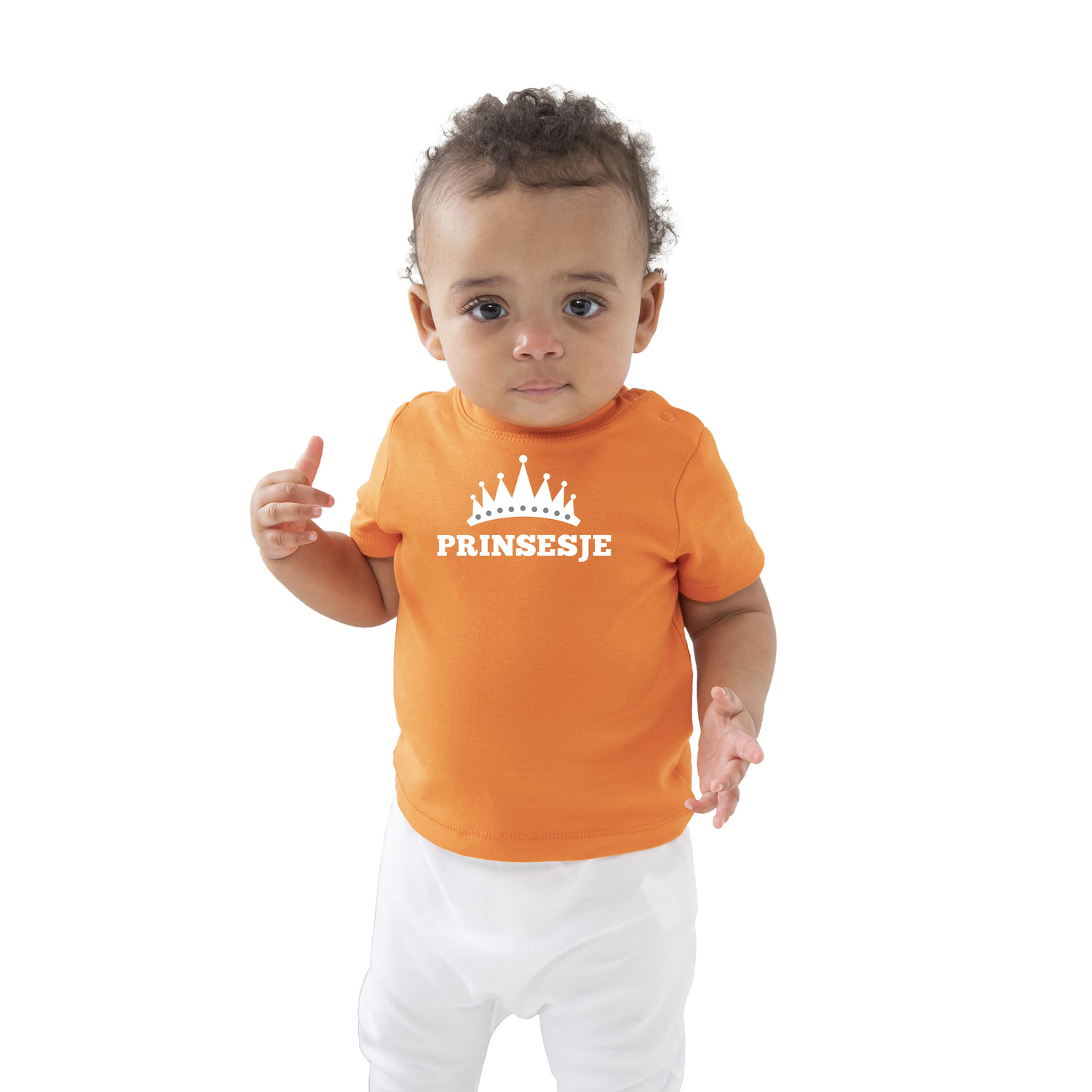 Prinsesje met kroon Koningsdag t-shirt oranje baby-peuter voor meisjes