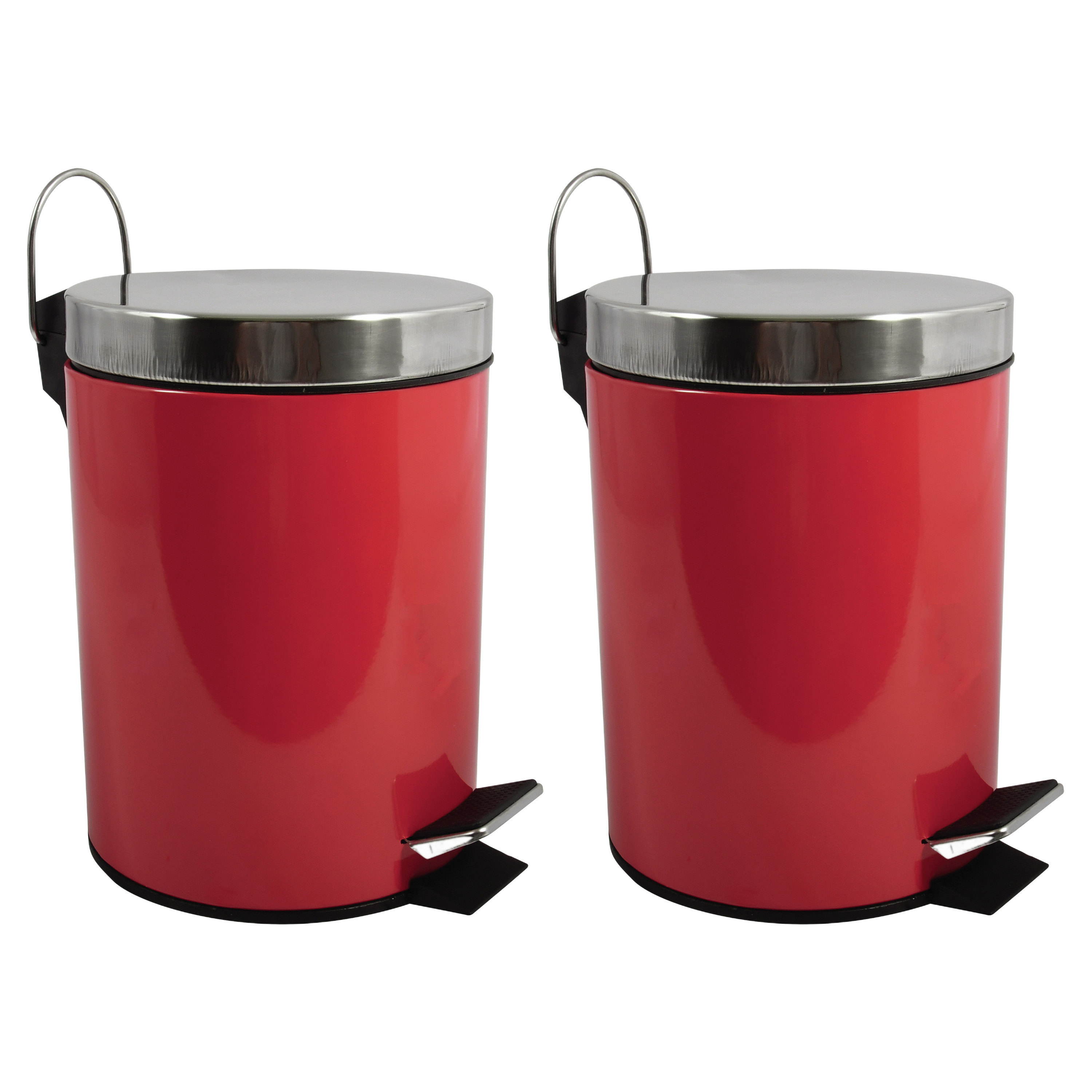Prullenbak-pedaalemmer 2x metaal rood 5 liter 20 x 28 cm Badkamer-toilet