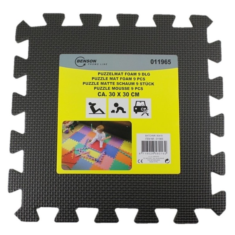 Puzzel speelmat foam tegels 30 x 30 cm zwart 27 stuks