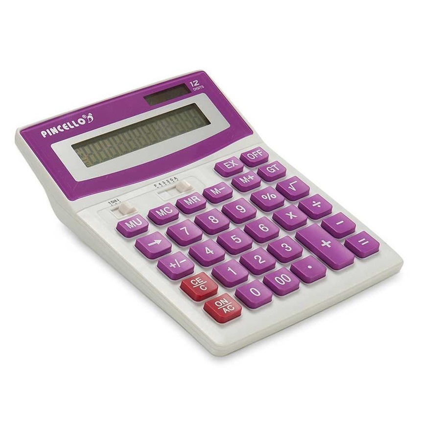 Rekenmachine-calculator roze 15 x 19 cm voor school of kantoor Solar