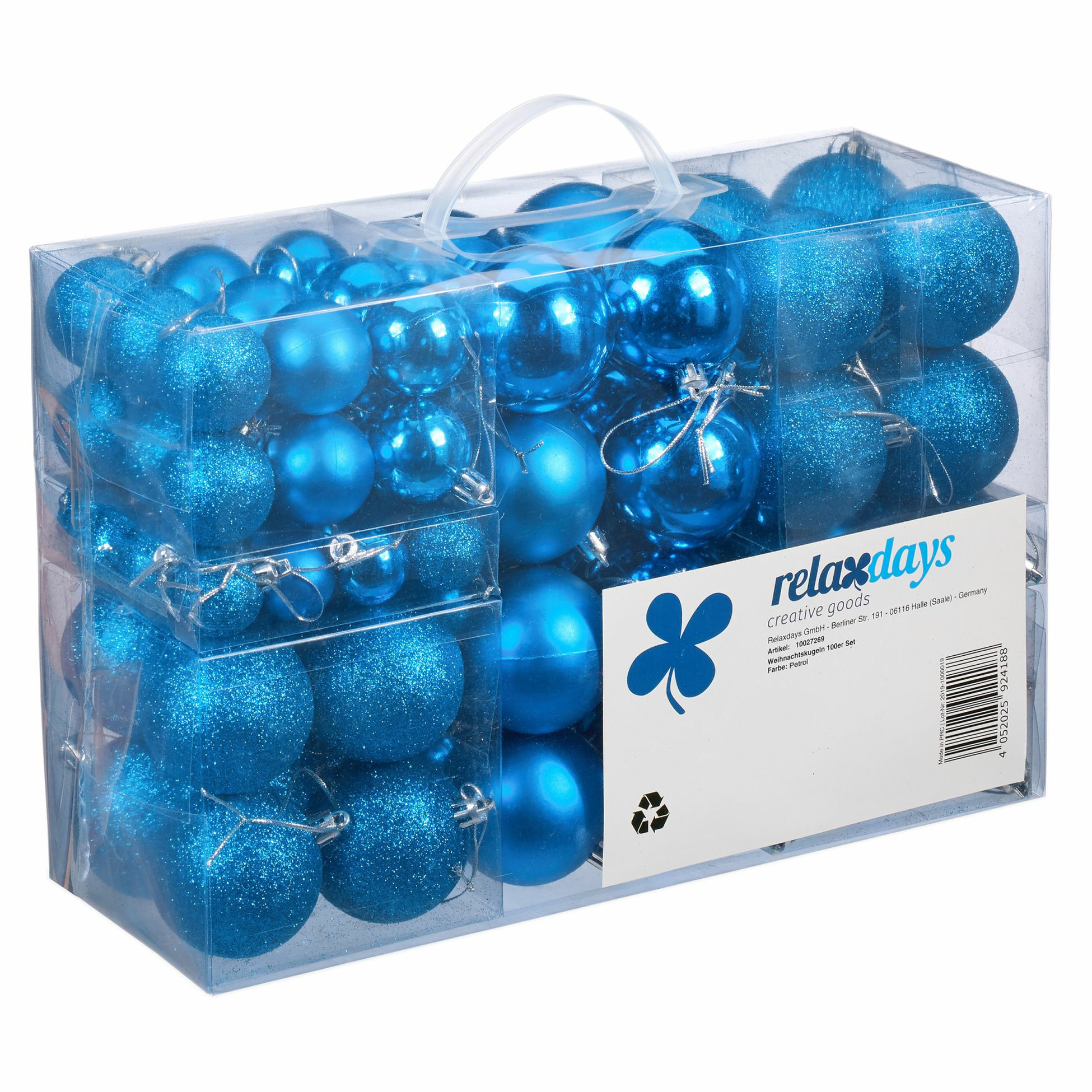 Relaxdays kerstballen 100x st intens blauw 3, 4 en 6 cm kunststof mat-glans-glitter