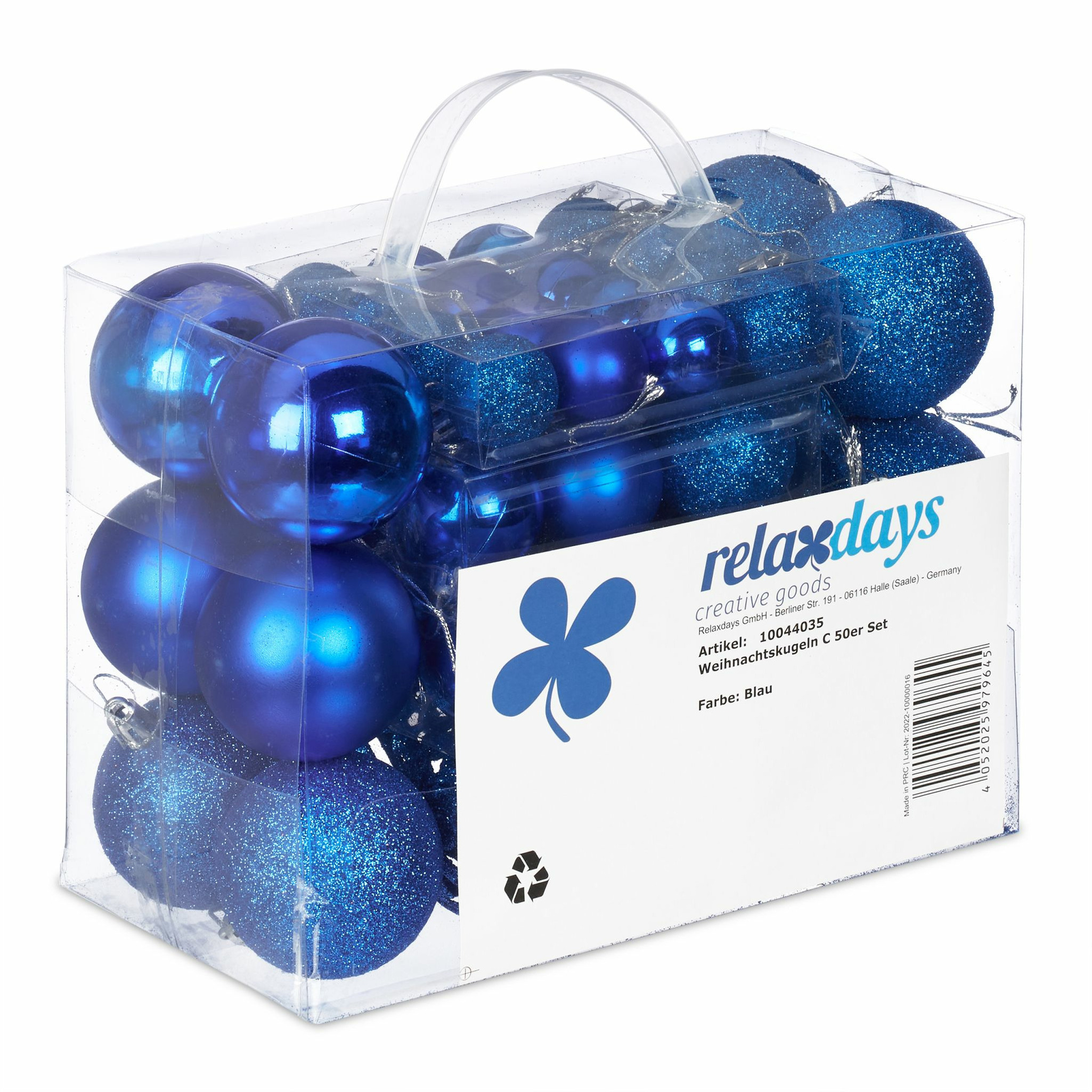 Relaxdays kerstballen - 50x st - donkerblauw - 3, 4 en 6 cm - kunststof - mat/glans/glitter -