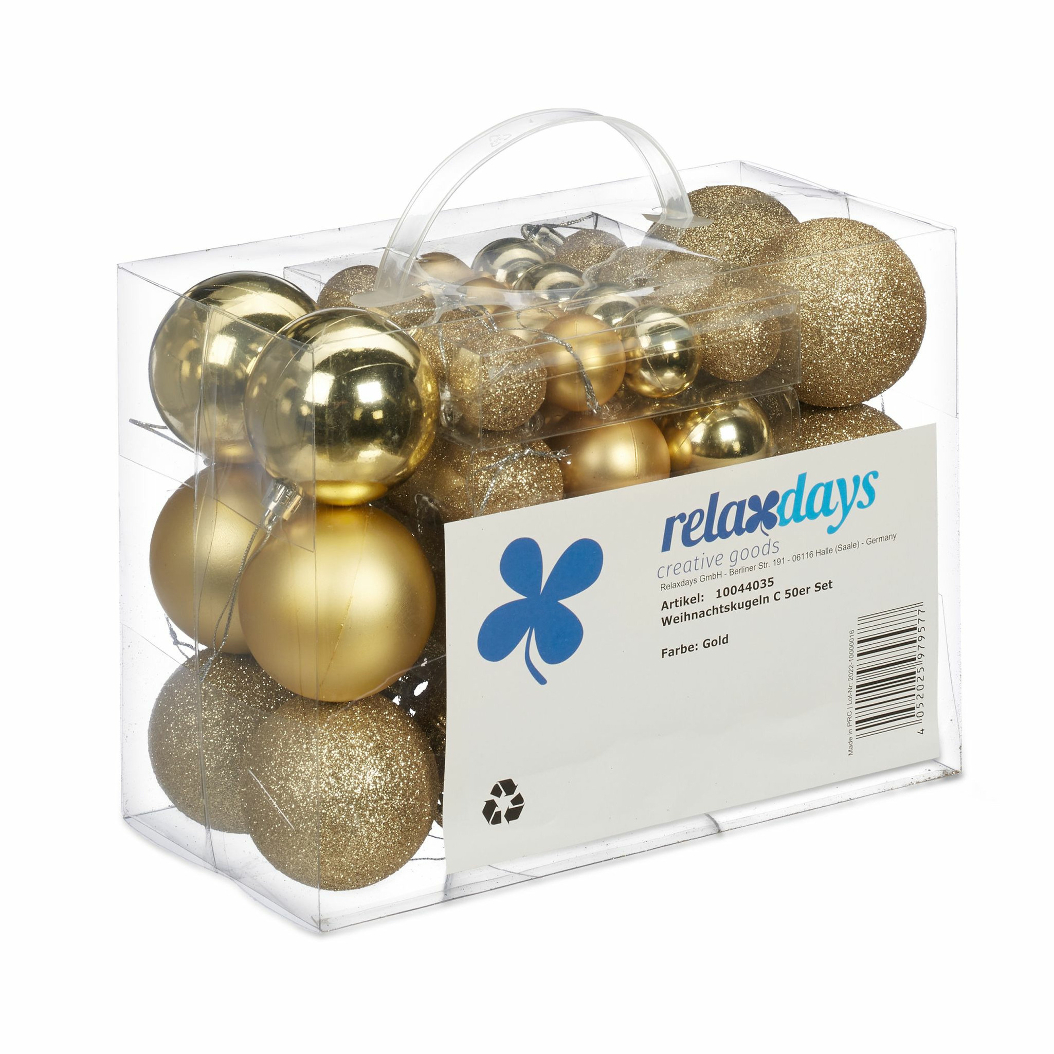 Relaxdays kerstballen - 50x st - goud - 3, 4 en 6 cm - kunststof - mat/glans/glitter -