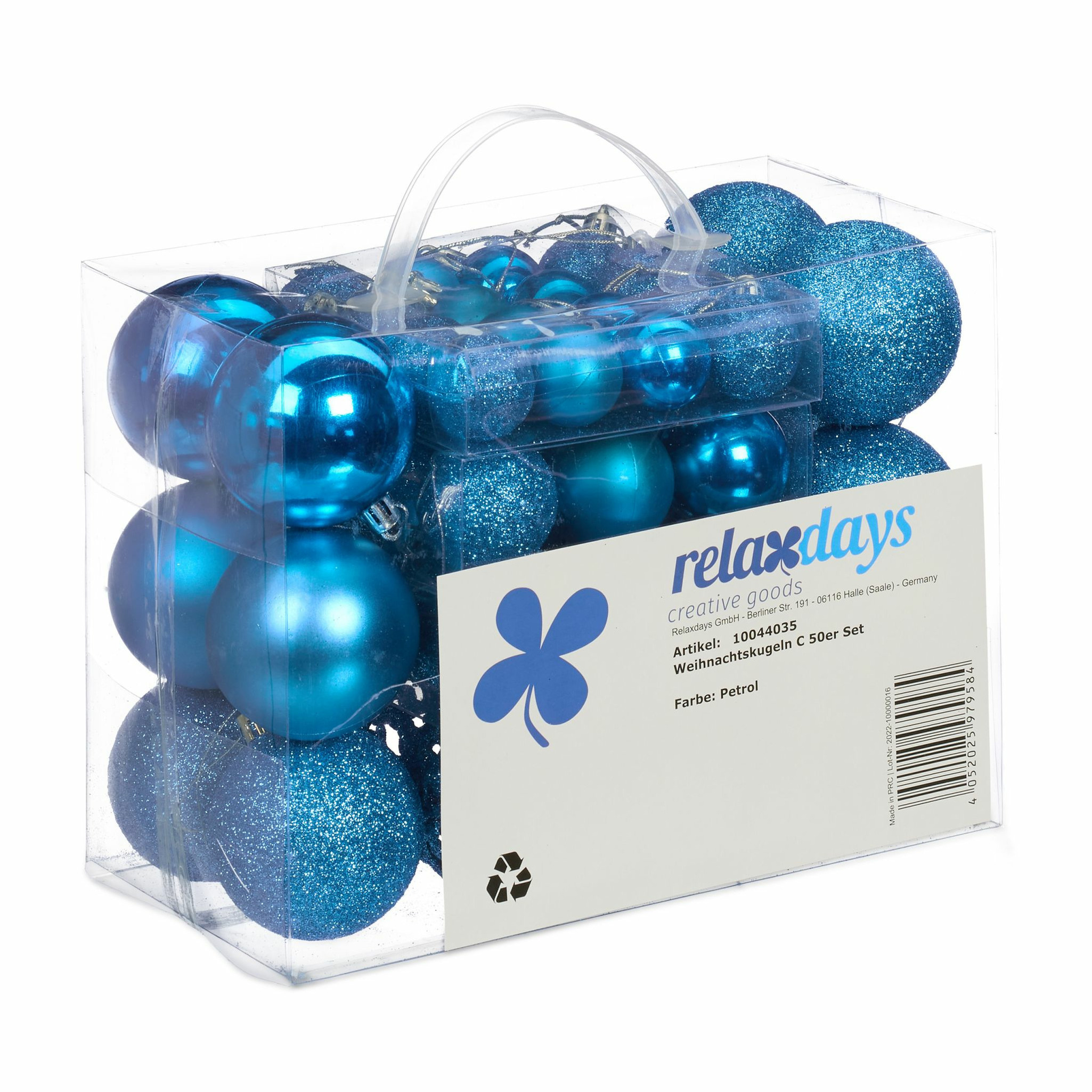 Relaxdays kerstballen - 50x st - kobalt blauw - 3, 4 en 6 cm - kunststof - mat/glans/glitter -