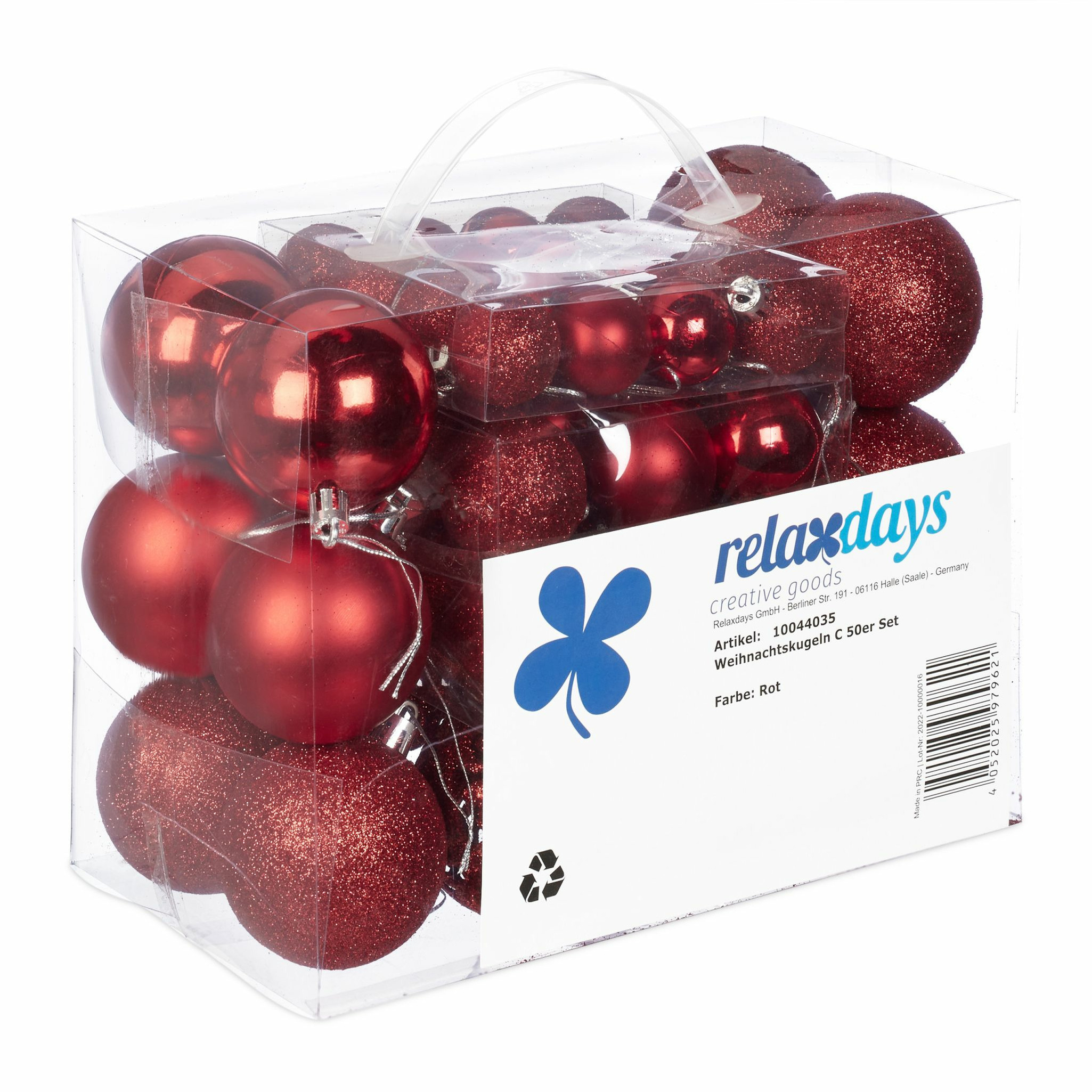 Relaxdays kerstballen - 50x st - rood - 3, 4 en 6 cm - kunststof - mat/glans/glitter -