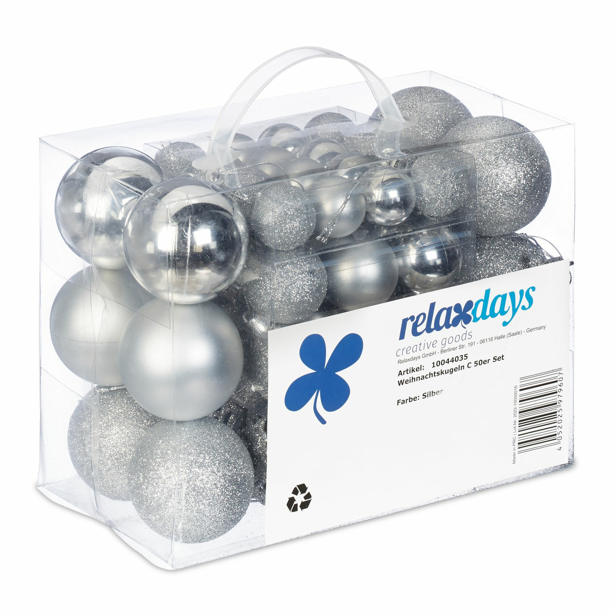 Relaxdays kerstballen - 50x st - zilver - 3, 4 en 6 cm - kunststof - mat/glans/glitter -
