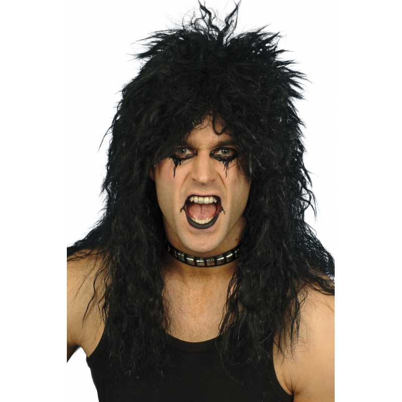 Rocker Frontman carnaval verkleed heren pruik zwart haar