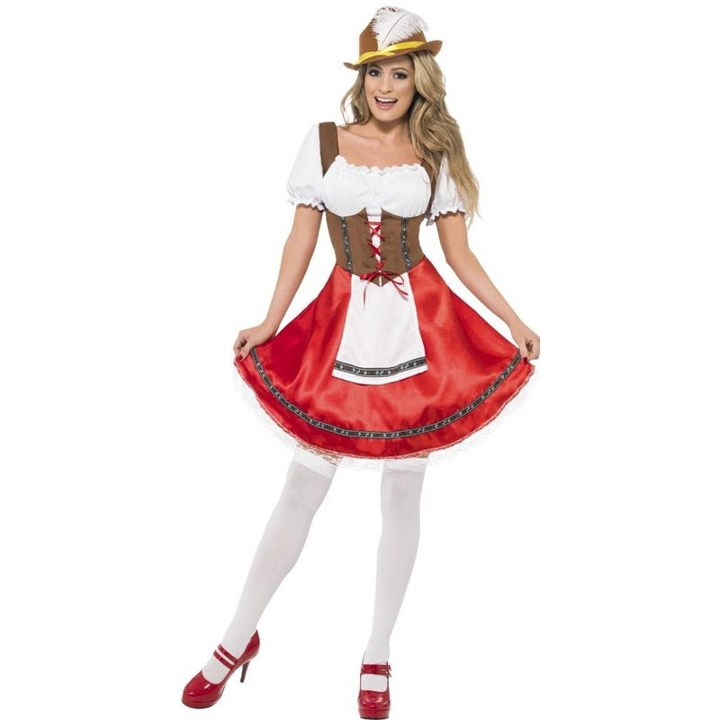 Rode/bruine Tiroler dirndl verkleed kostuum/jurkje voor dames