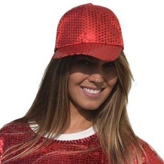 Rode glitter pailletten disco baseball cap