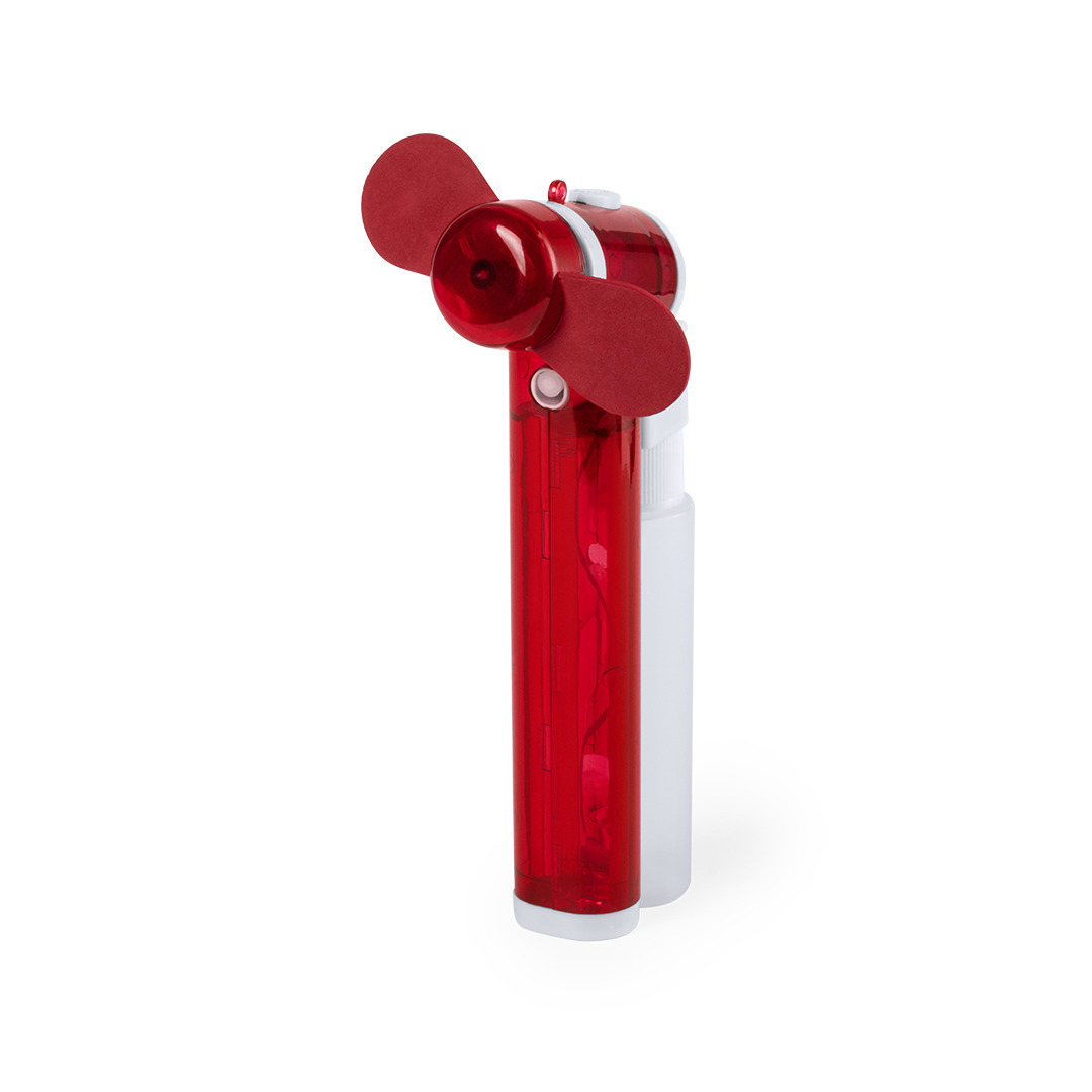 Zak ventilator/waaier rood met water verstuiver - Mini hand ventilators van 16 cm