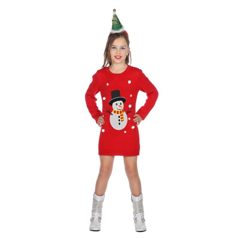 Wonderbaar Rode kerst jurk met sneeuwpop voor meisjes - Kerst jurkjes ZP-12