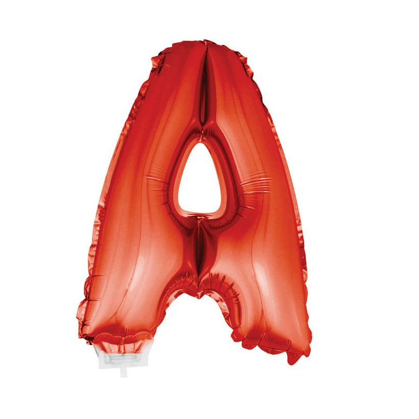 Rode opblaas letter ballon A op stokje 41 cm