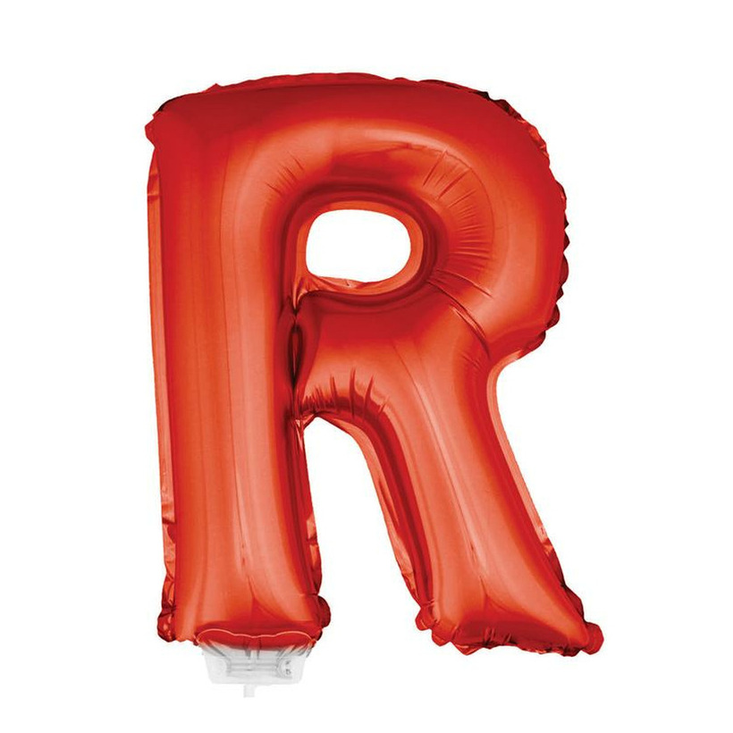 Rode opblaas letter ballon R op stokje 41 cm