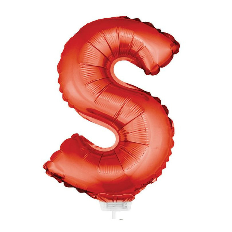 Rode opblaas letter ballon S op stokje 41 cm