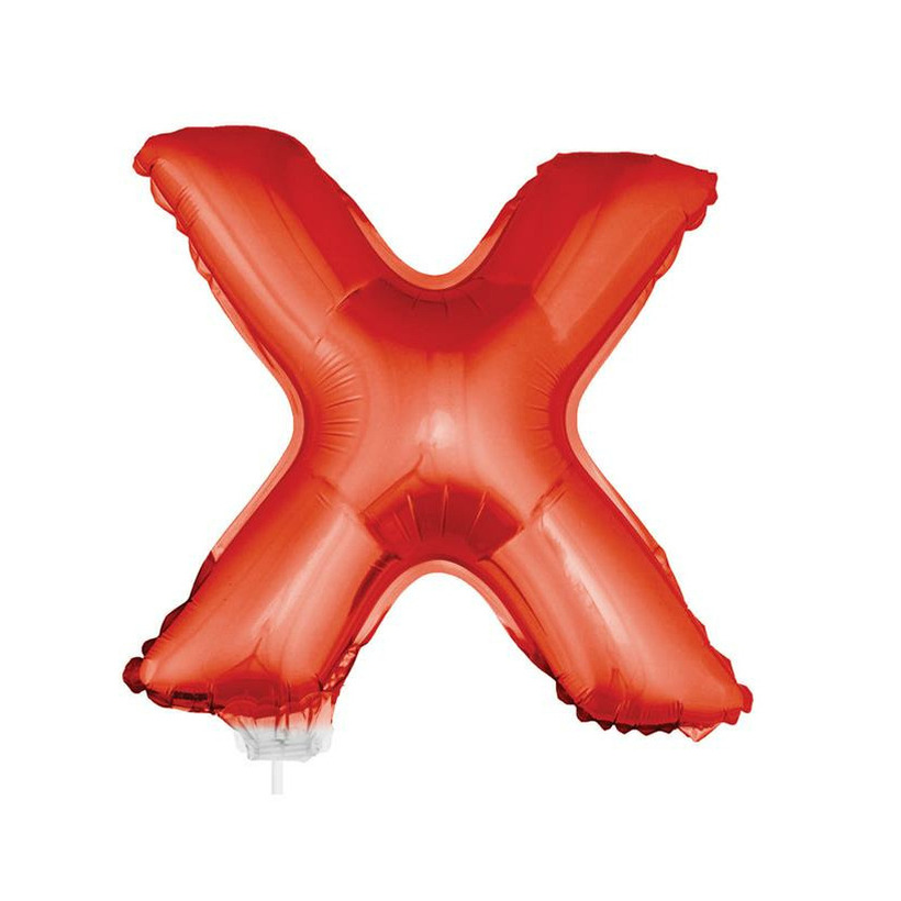 Rode opblaas letter ballon X op stokje 41 cm
