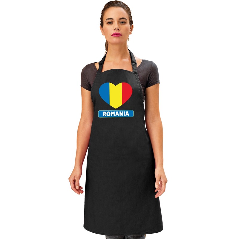 Roemenie hart vlag barbecueschort/ keukenschort zwart