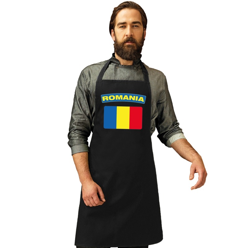 Roemenie vlag barbecueschort/ keukenschort zwart volwassenen