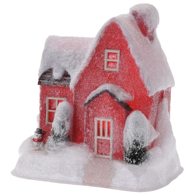 Rood kerstdorp huisje 25 cm type 1 met LED verlichting