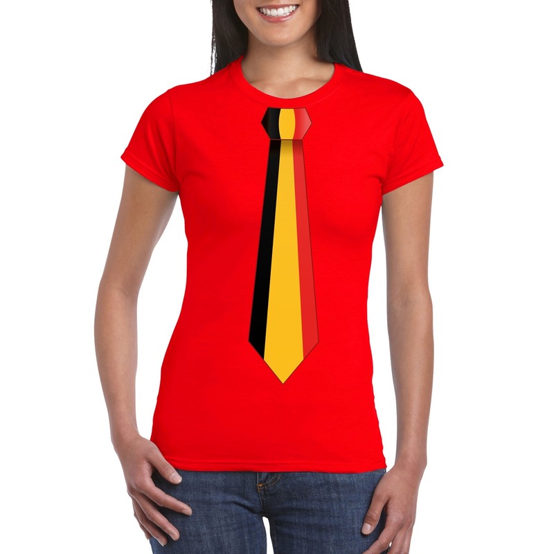 Rood t-shirt met Belgie vlag stropdas dames