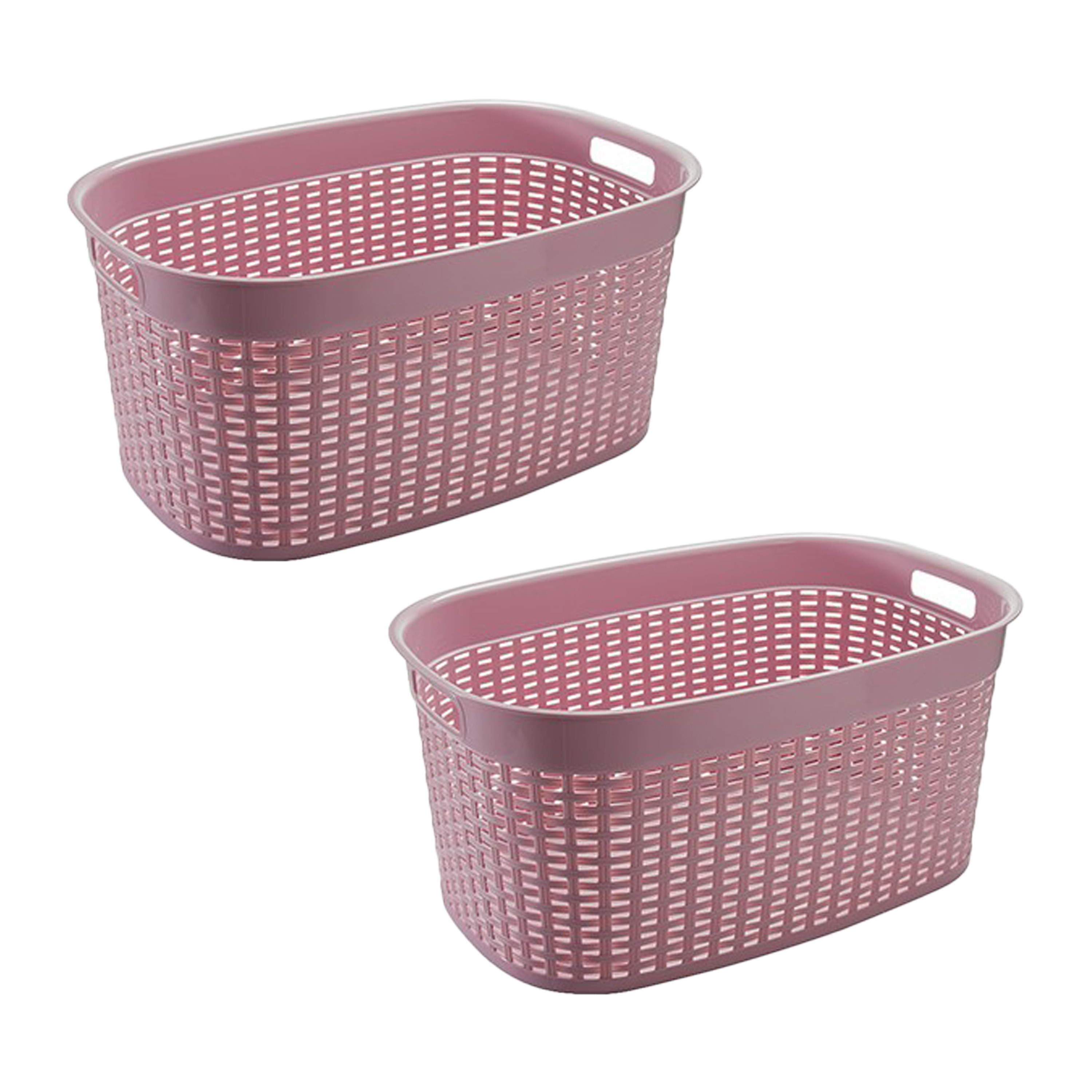 Rotan line wasmand 2x roze inhoud 44 liter kunststof 58 x 39 x 27 cm met handvatten
