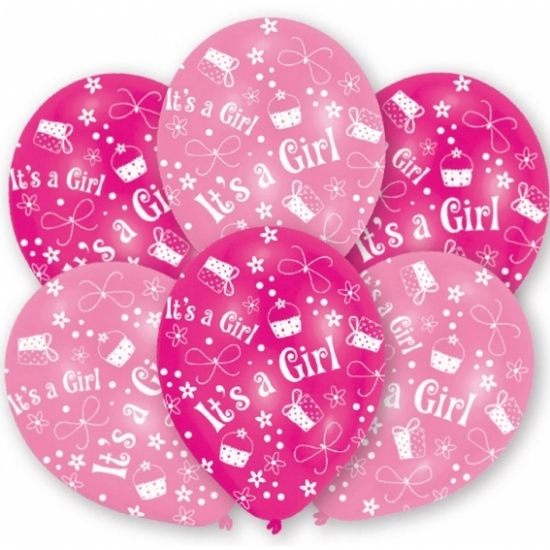 Roze geboorte ballonnen meisje 12x stuks -