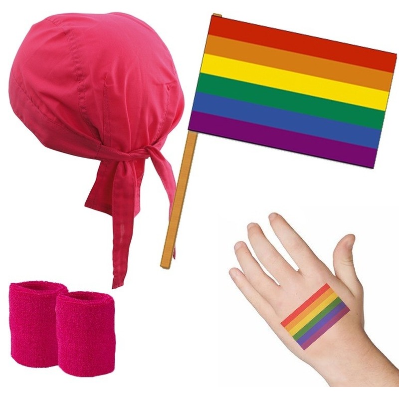 Roze-regenboog Gay Pride thema verkleed set voor volwassenen