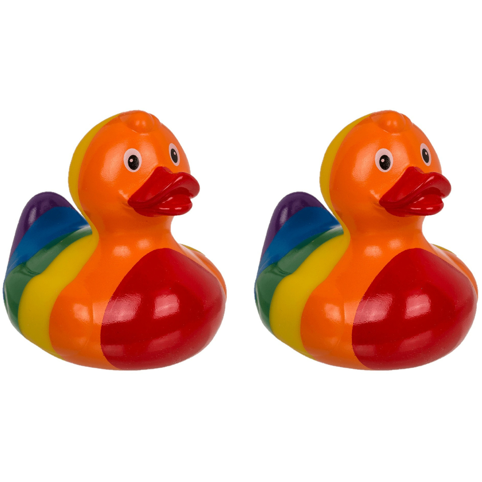 Rubber badeendje 2x Gay Pride-regenboog thema kleuren badkamer kado artikelen