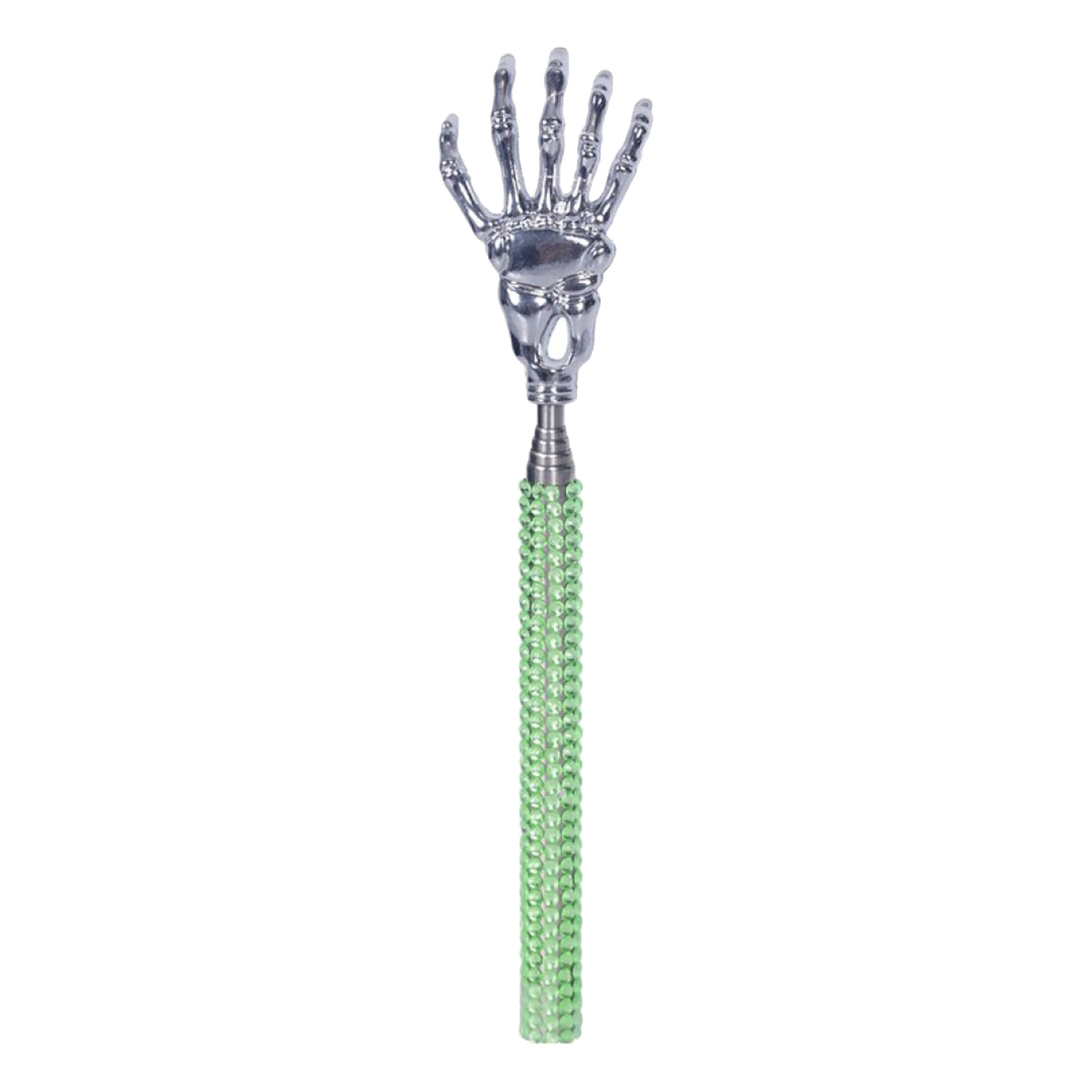 Rugkrabber uitschuifbaar groen skelet handje diamanten massage krabber