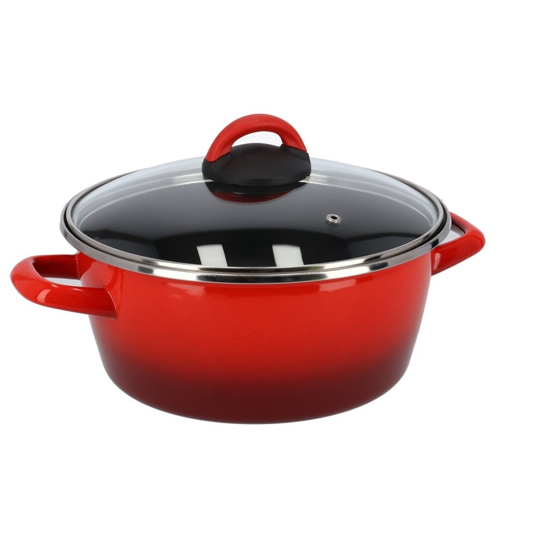Rvs rode kookpan-pan met glazen deksel 24 cm 8 liter